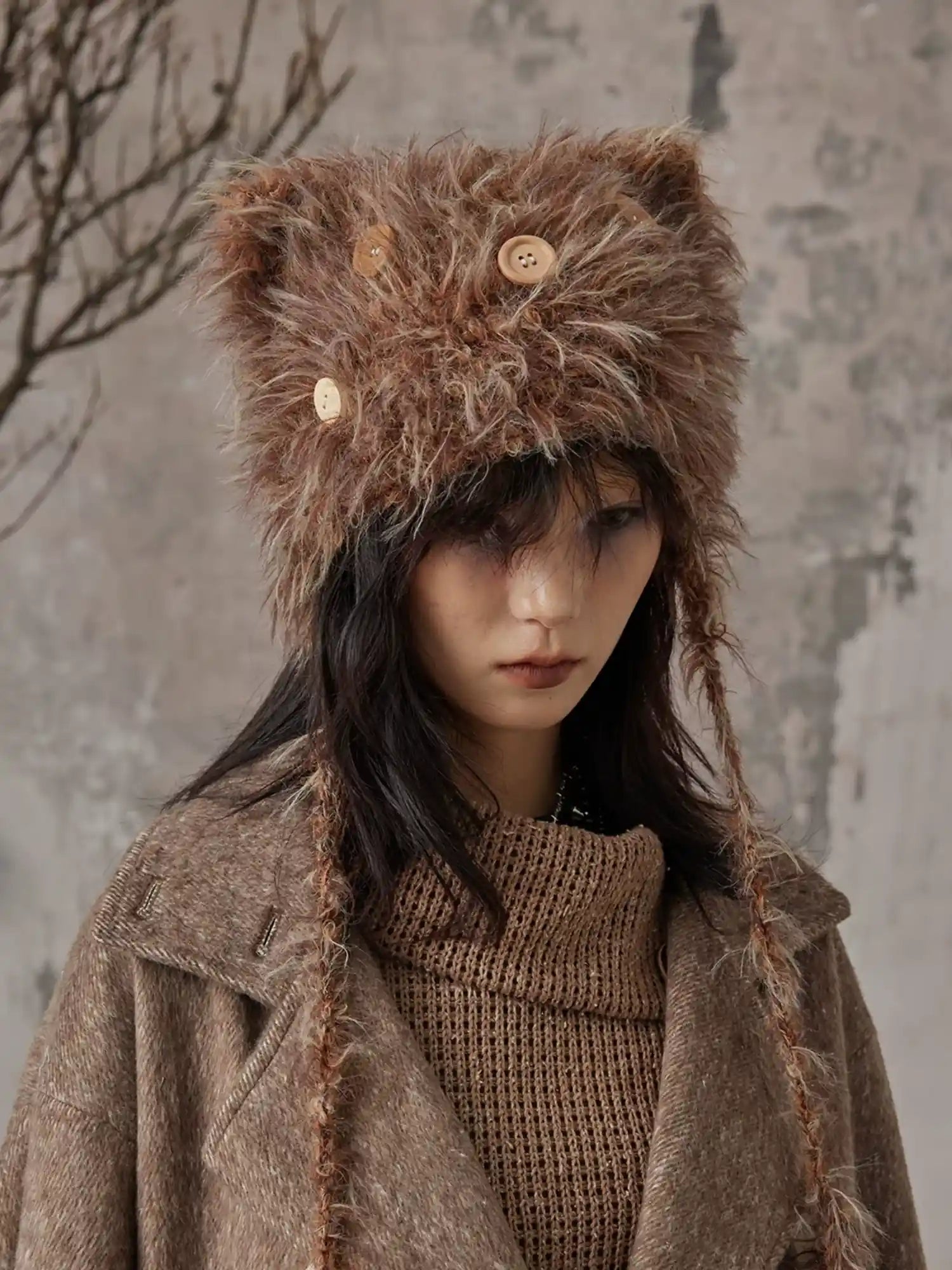 Frustration Garden Handmade Punk Kitten Fluffy Earflap Braid Hat