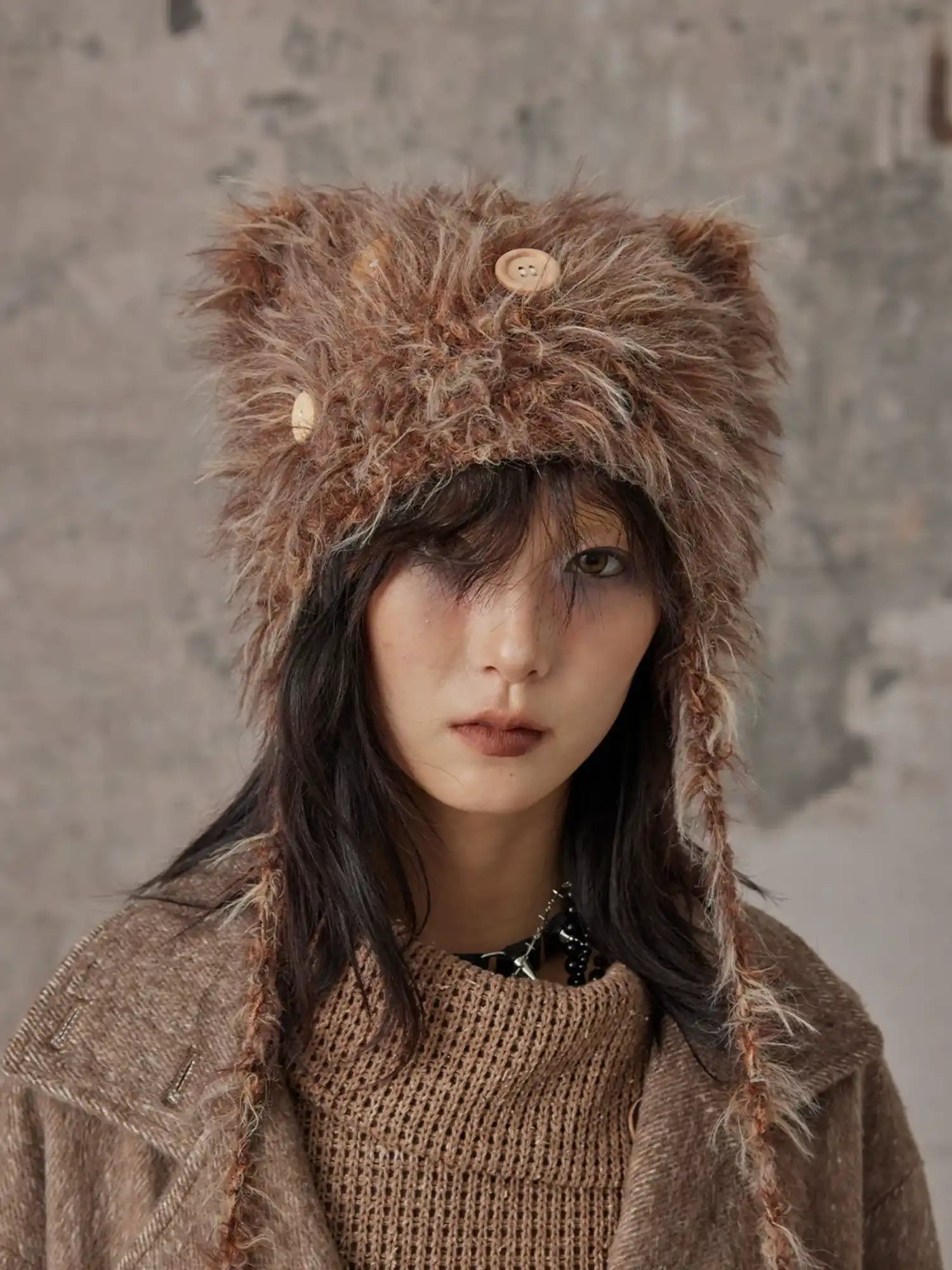 Frustration Garden Handmade Punk Kitten Fluffy Earflap Braid Hat