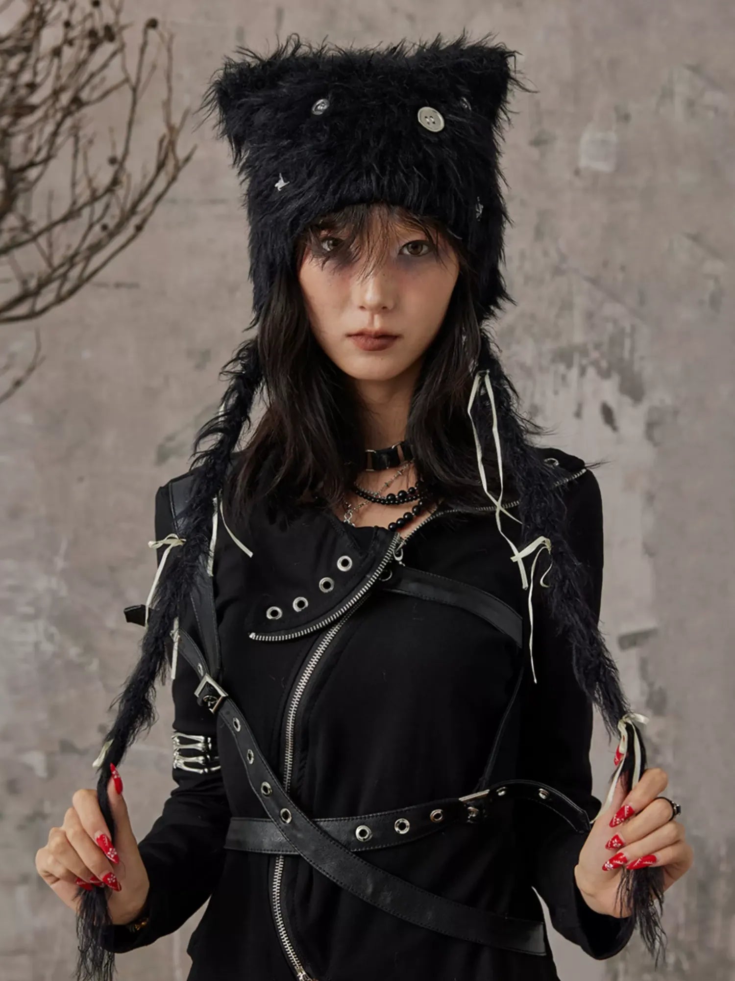 Frustration Garden Handmade Punk Kitten Fluffy Earflap Braid Hat