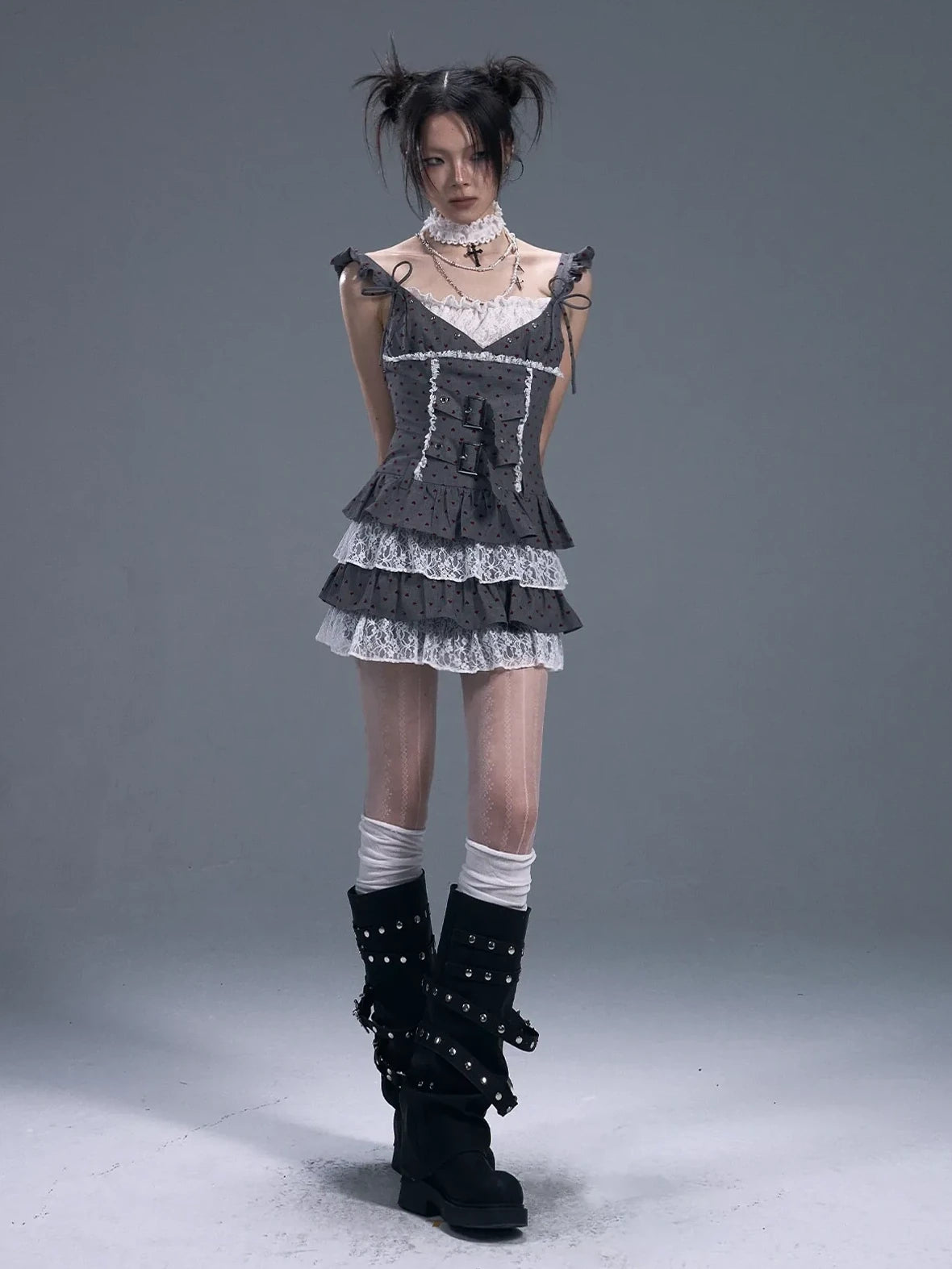 Frustration Garden Lace Trim Punk Corset Tiered Mini Dress