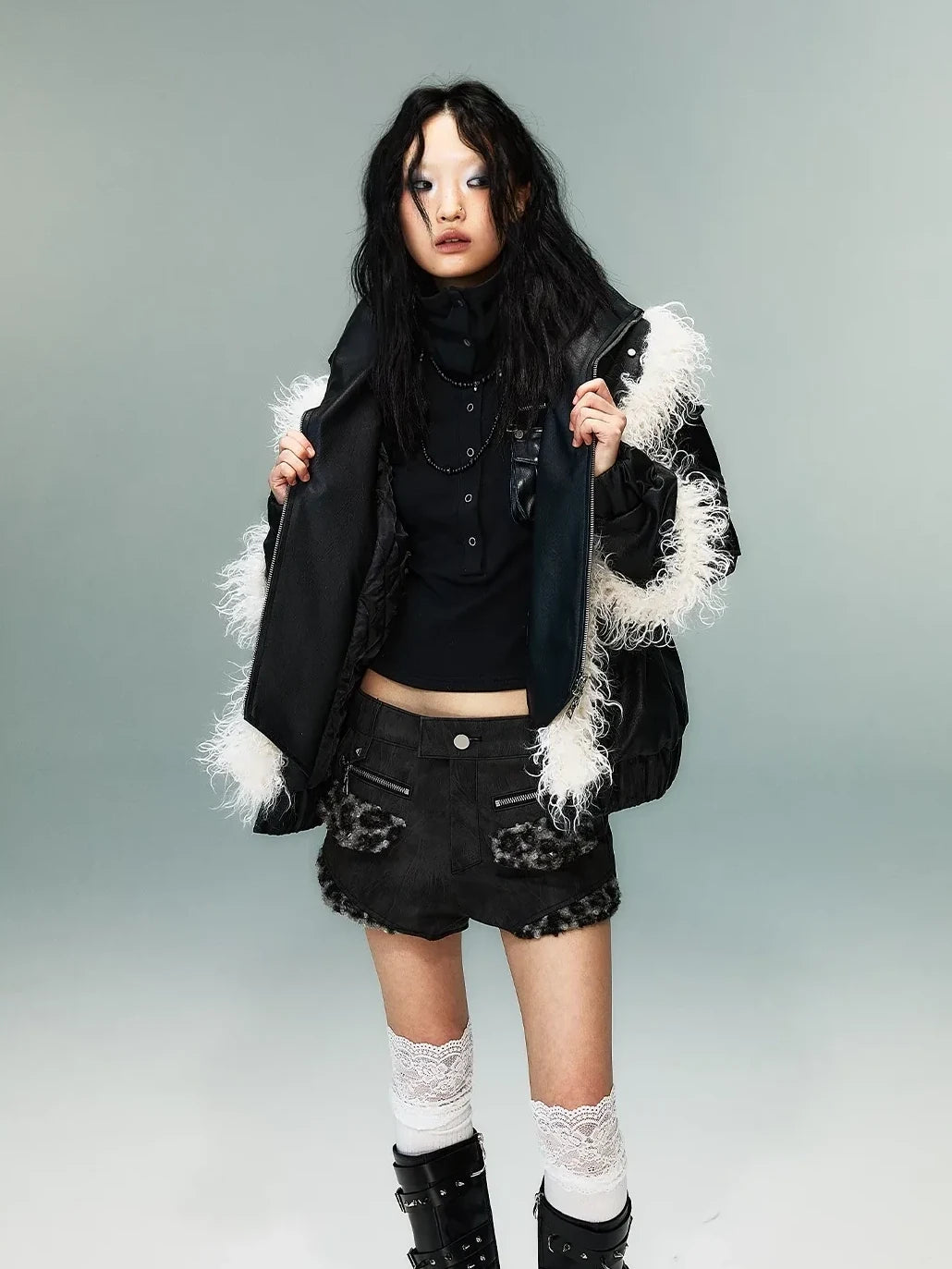 Frustration Garden Light Punk Retro Two Tone Quilted Pu Jacket