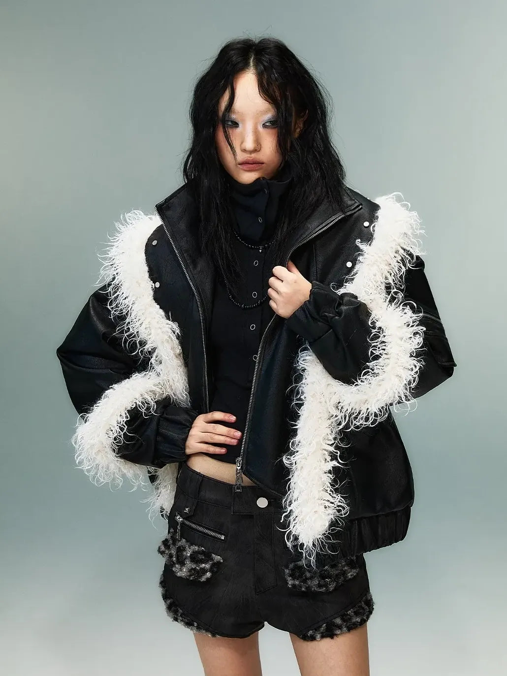 Frustration Garden Light Punk Retro Two Tone Quilted Pu Jacket