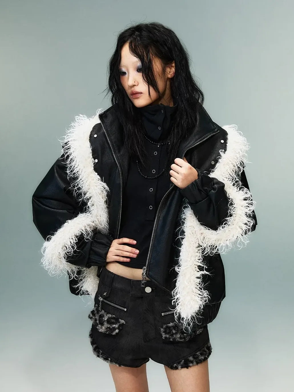 Frustration Garden Light Punk Retro Two Tone Quilted Pu Jacket