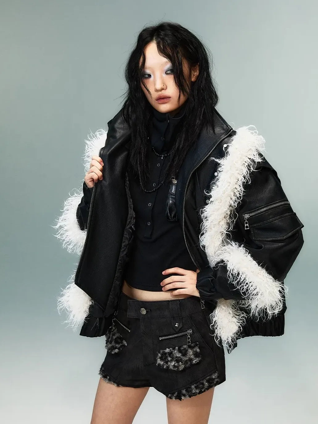 Frustration Garden Light Punk Retro Two Tone Quilted Pu Jacket