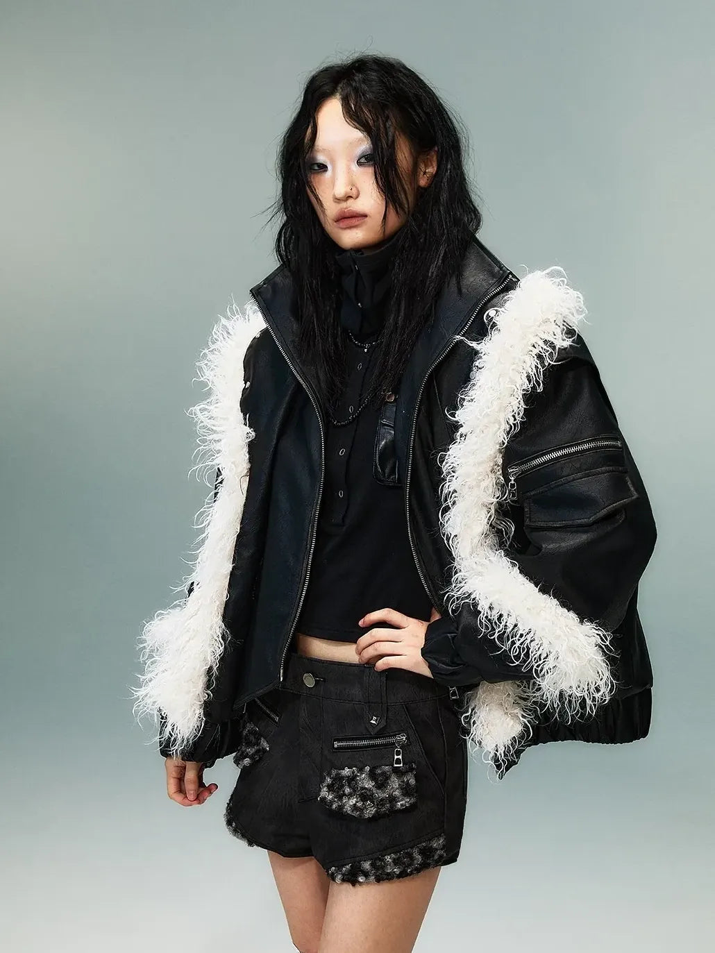 Frustration Garden Light Punk Retro Two Tone Quilted Pu Jacket