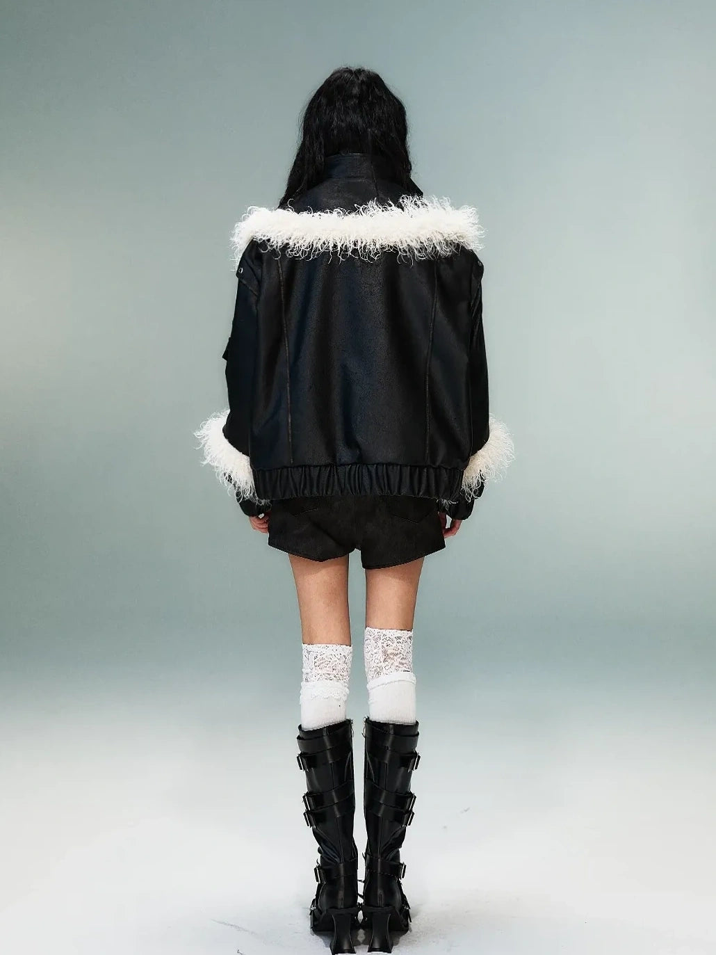 Frustration Garden Light Punk Retro Two Tone Quilted Pu Jacket