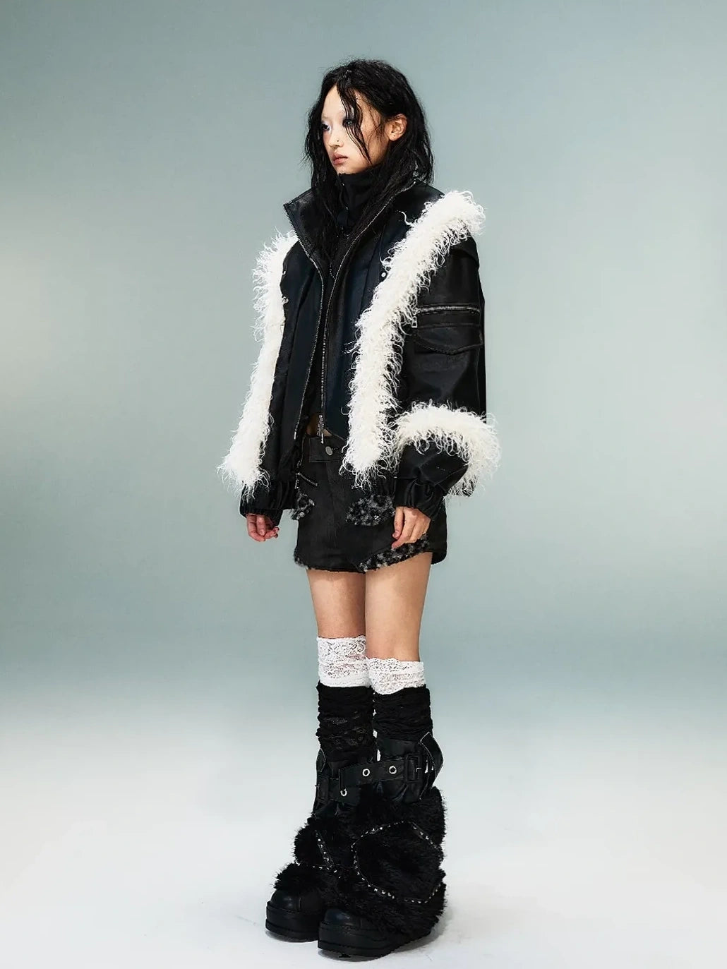 Frustration Garden Light Punk Retro Two Tone Quilted Pu Jacket