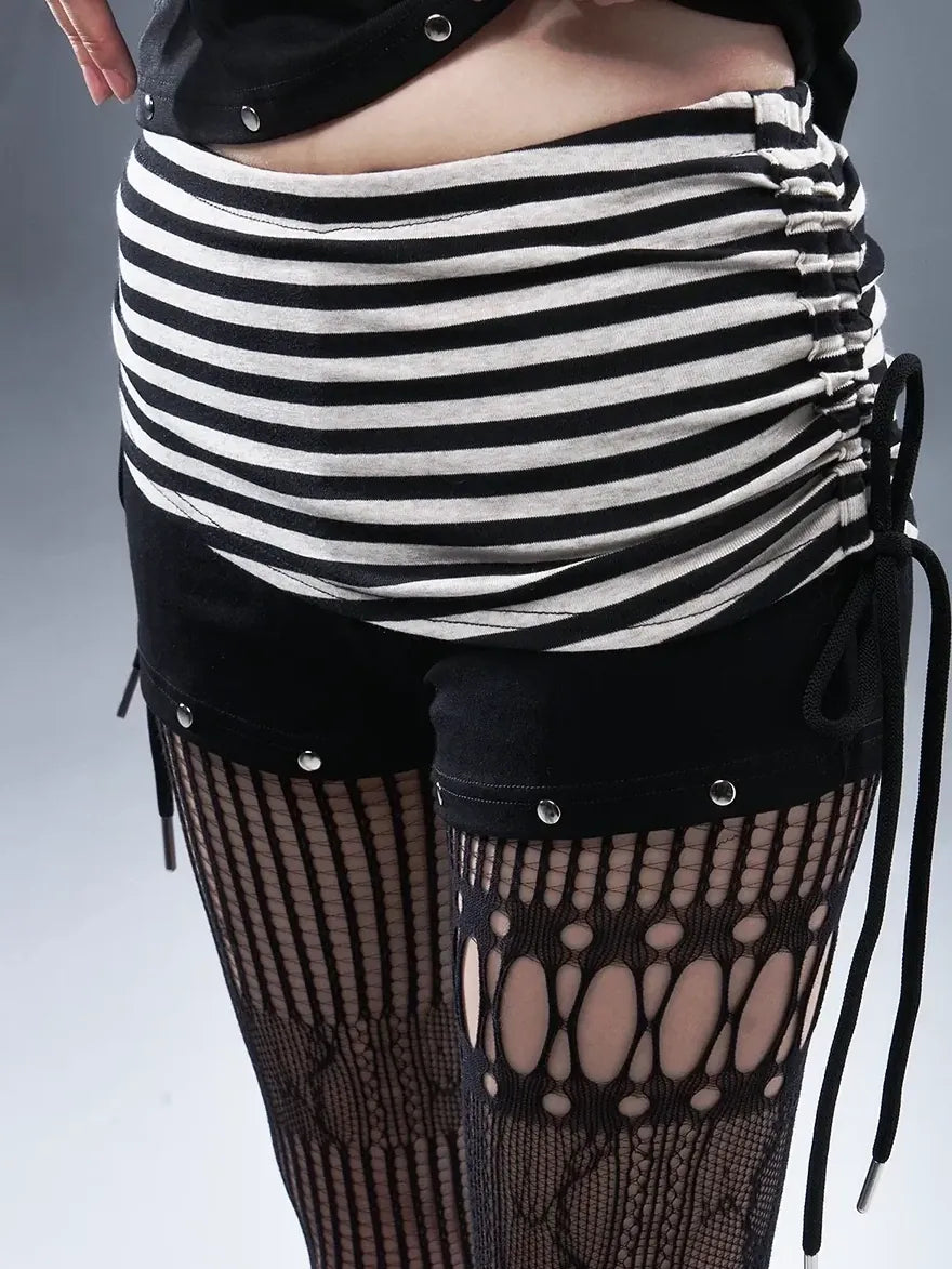 Frustration Garden Low Waist Ribbed Stripe Drawstring Punk Shorts
