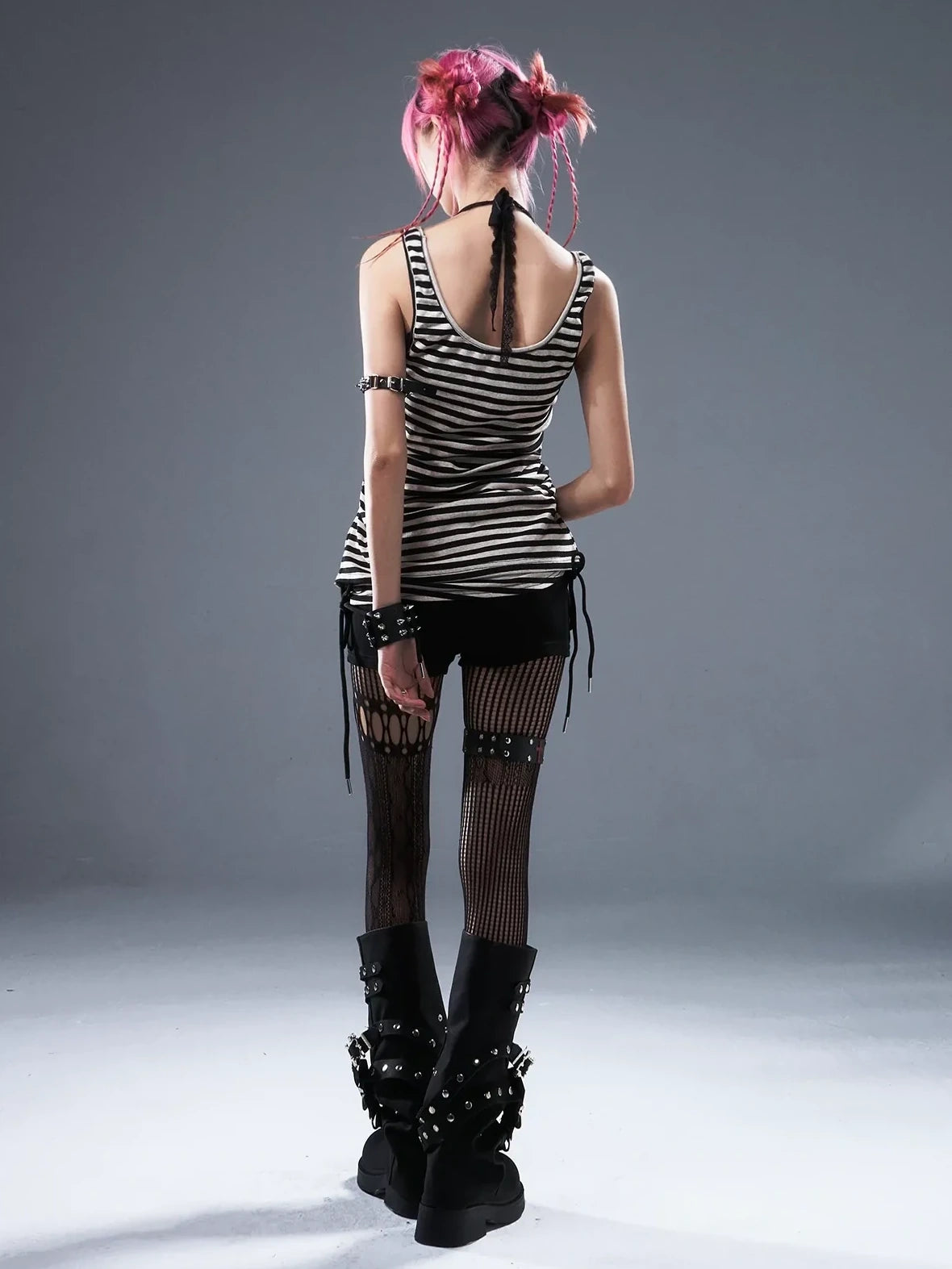 Frustration Garden Low Waist Ribbed Stripe Drawstring Punk Shorts