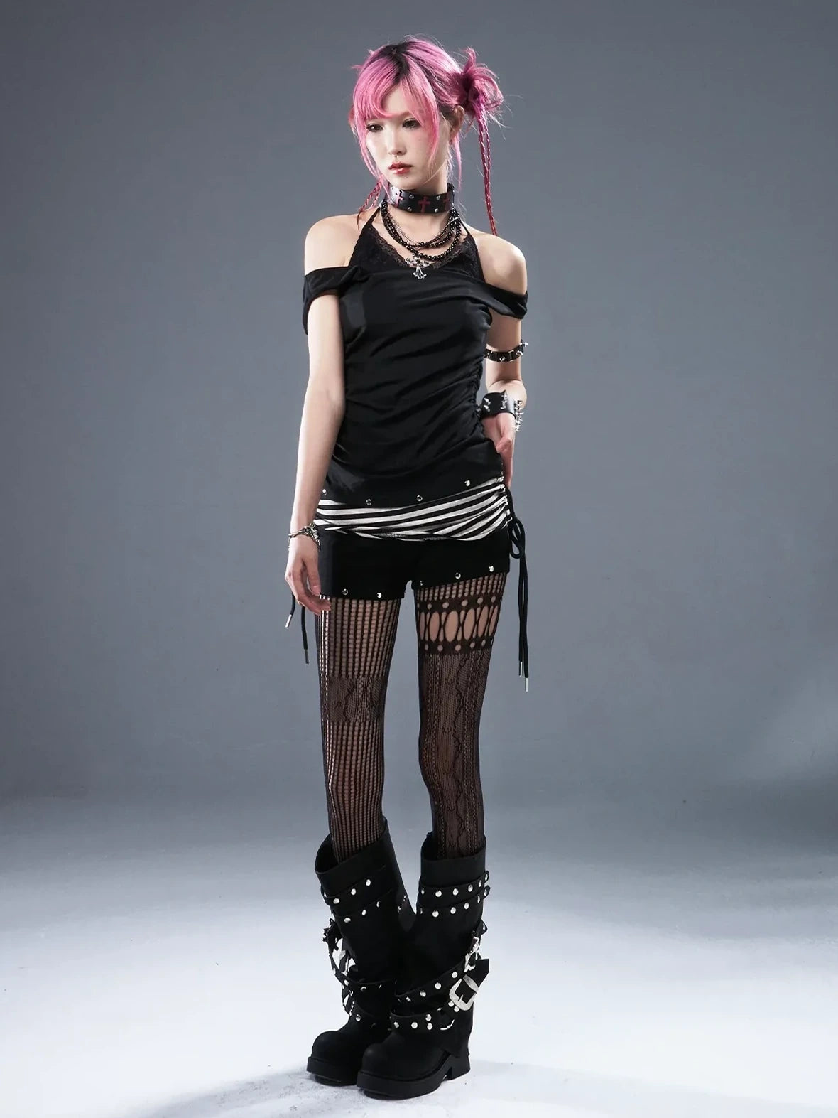 Frustration Garden Low Waist Ribbed Stripe Drawstring Punk Shorts