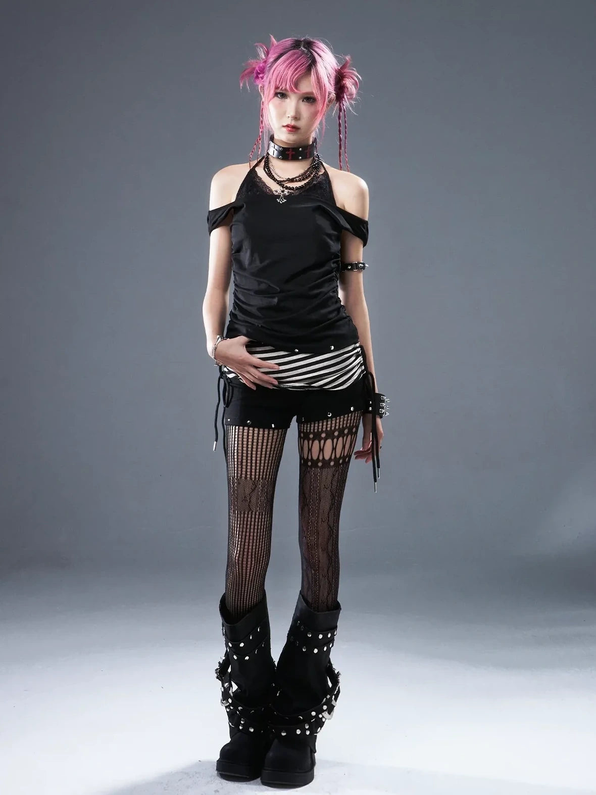 Frustration Garden Low Waist Ribbed Stripe Drawstring Punk Shorts