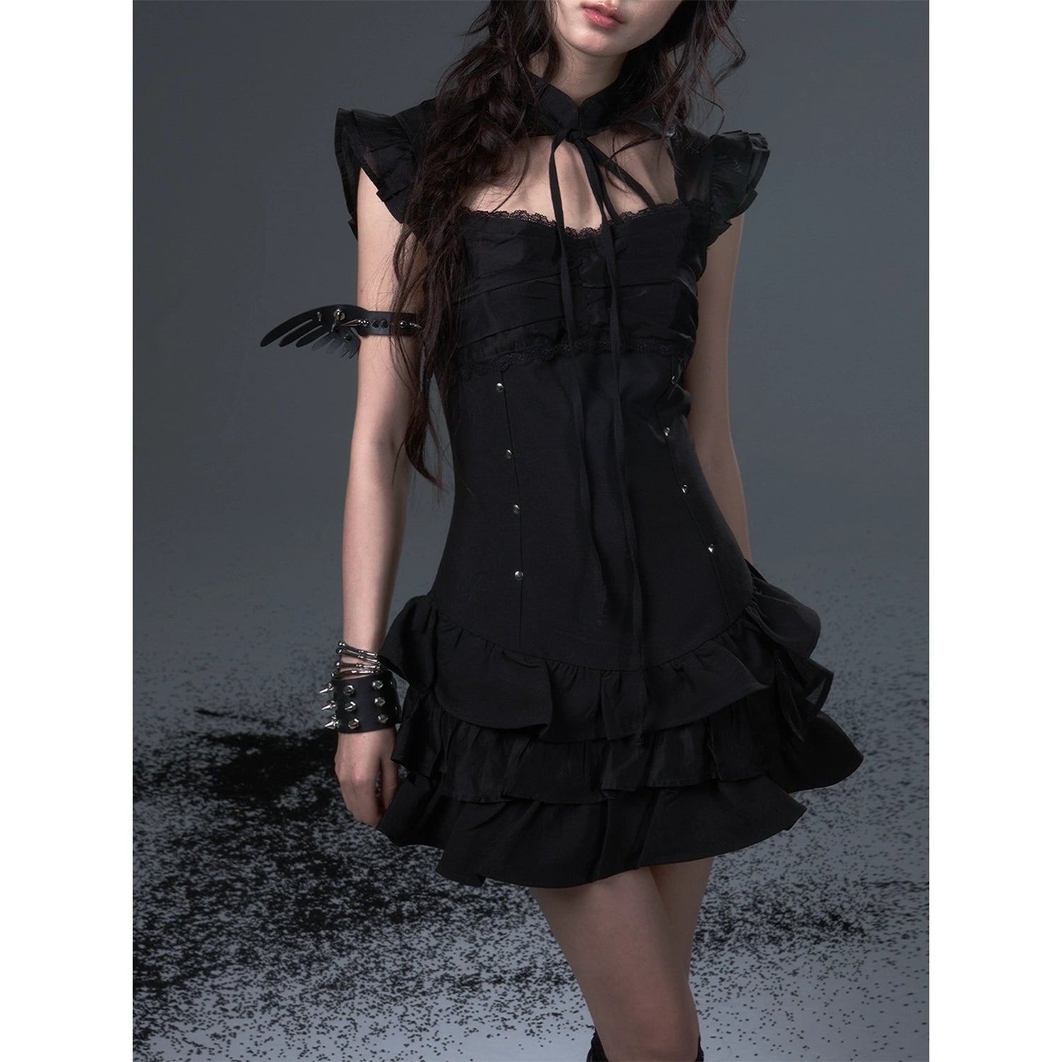 Frustration_Garden_Neo_Chinese_Punk_Hollow_Out_Layered_Mini_Cake_V-neck_Dress_MISSTT
