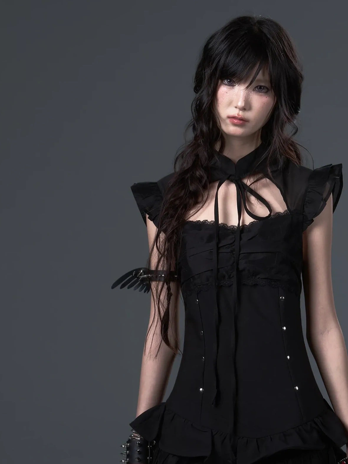 Frustration Garden Neo Chinese Punk Hollow Out Layered Mini Cake V-neck Dress