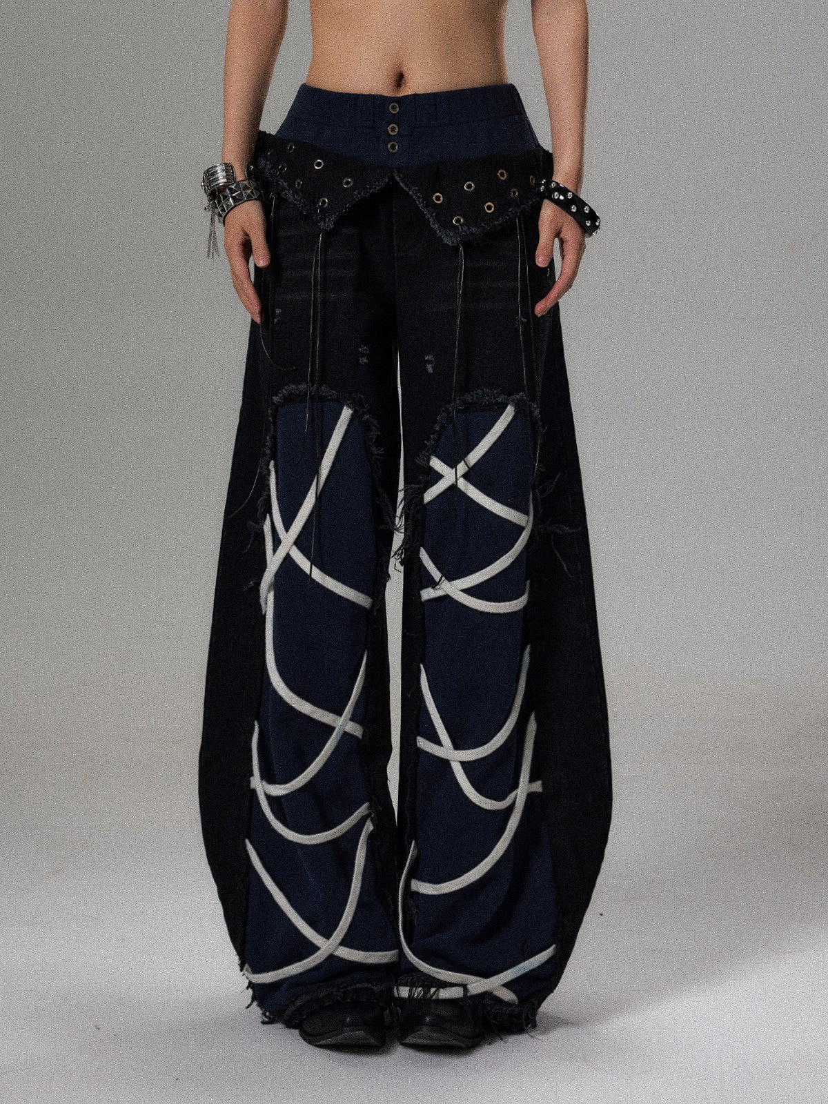 Frustration Garden Punk Asymmetric Lace-up Washed Low Rise Women&