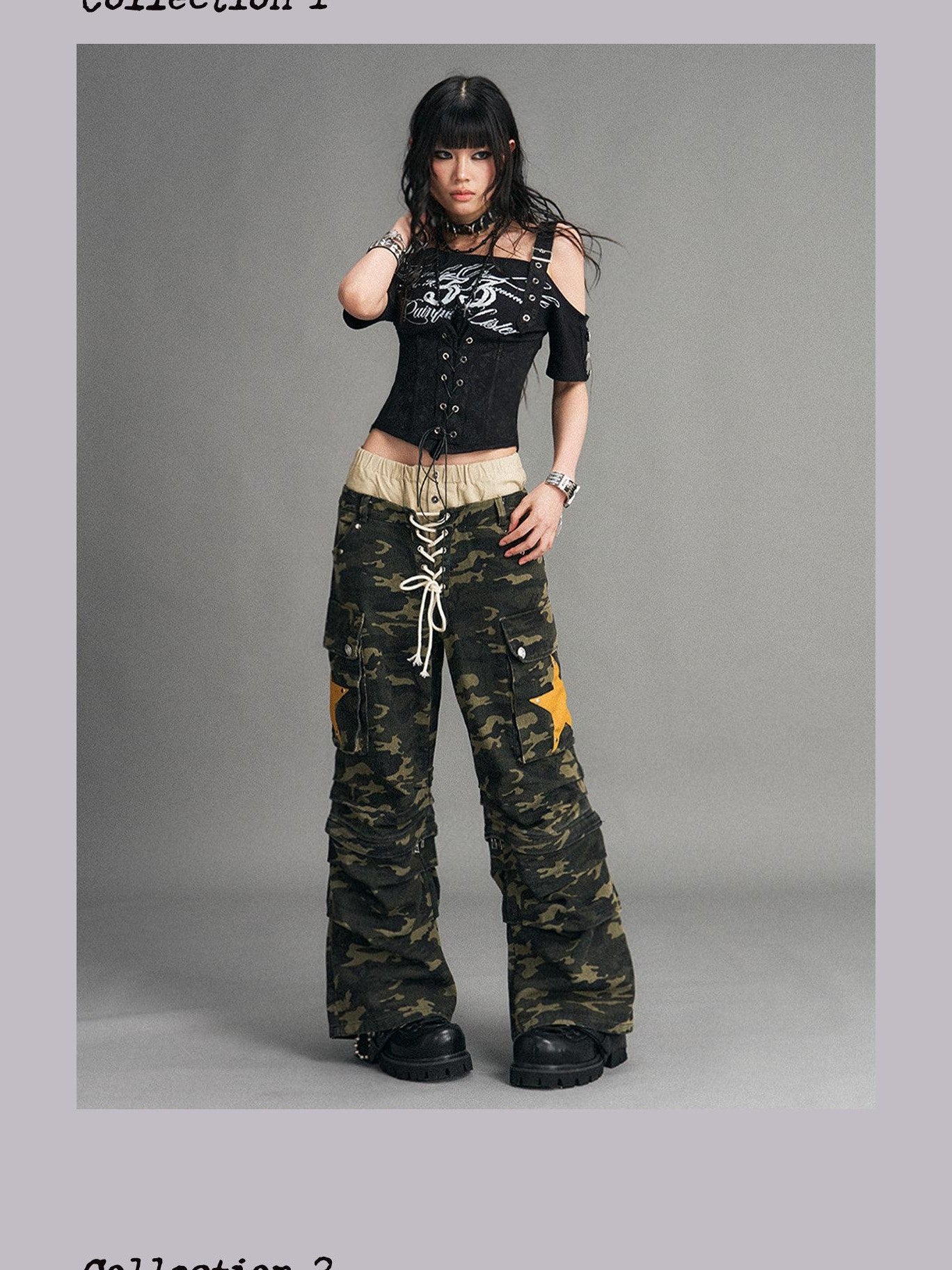 Frustration Garden Punk Asymmetric Tie Jacquard Print Women&
