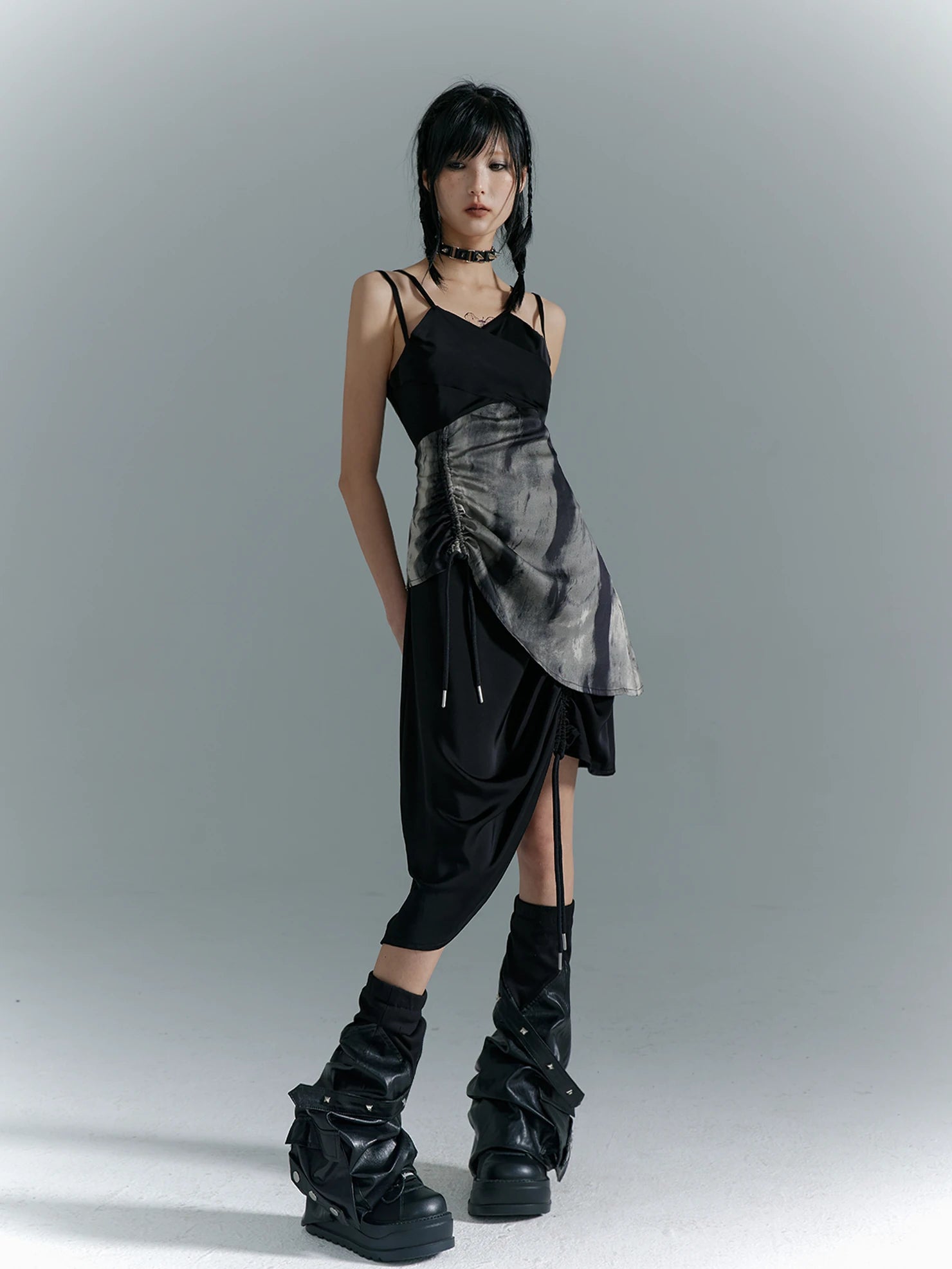 Frustration Garden Punk Asymmetry Rope Hem Slip Dress