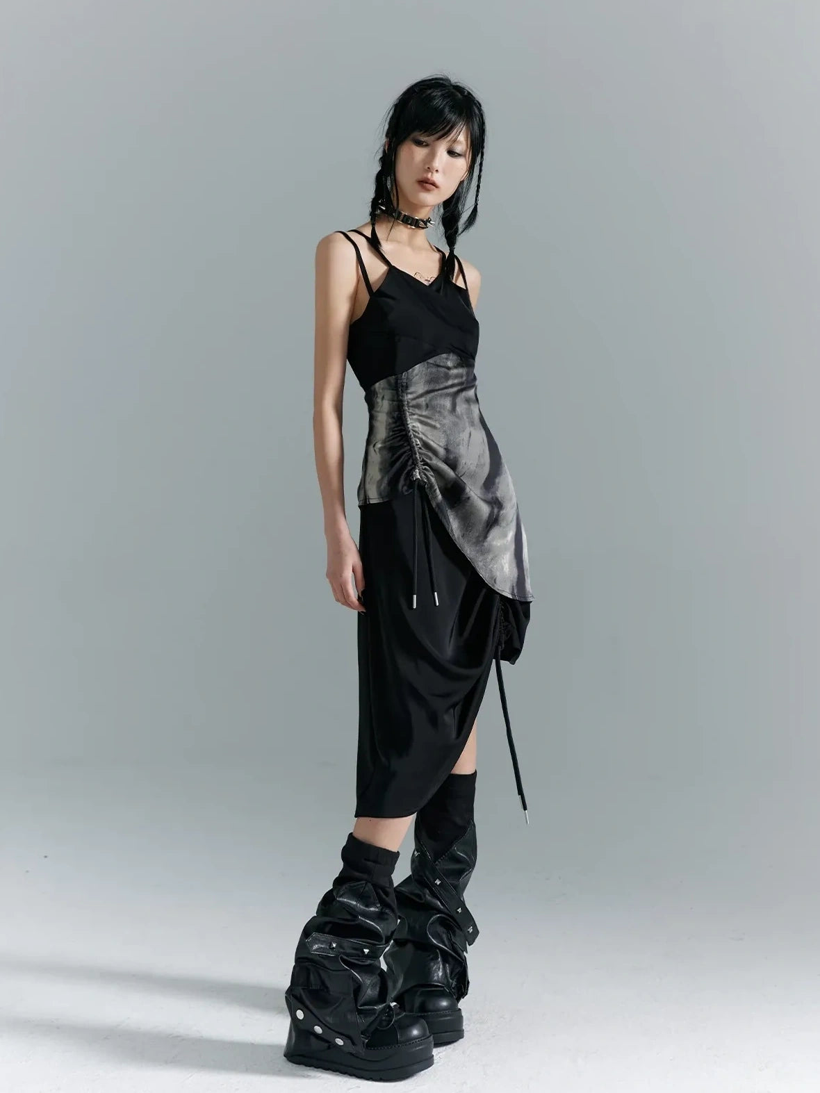 Frustration Garden Punk Asymmetry Rope Hem Slip Dress