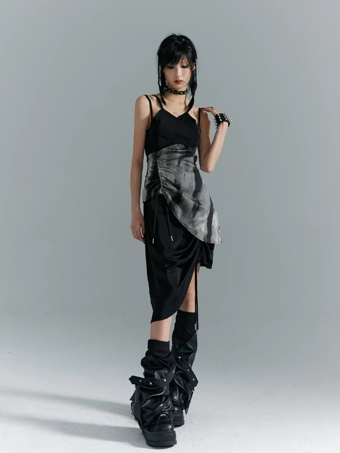 Frustration Garden Punk Asymmetry Rope Hem Slip Dress
