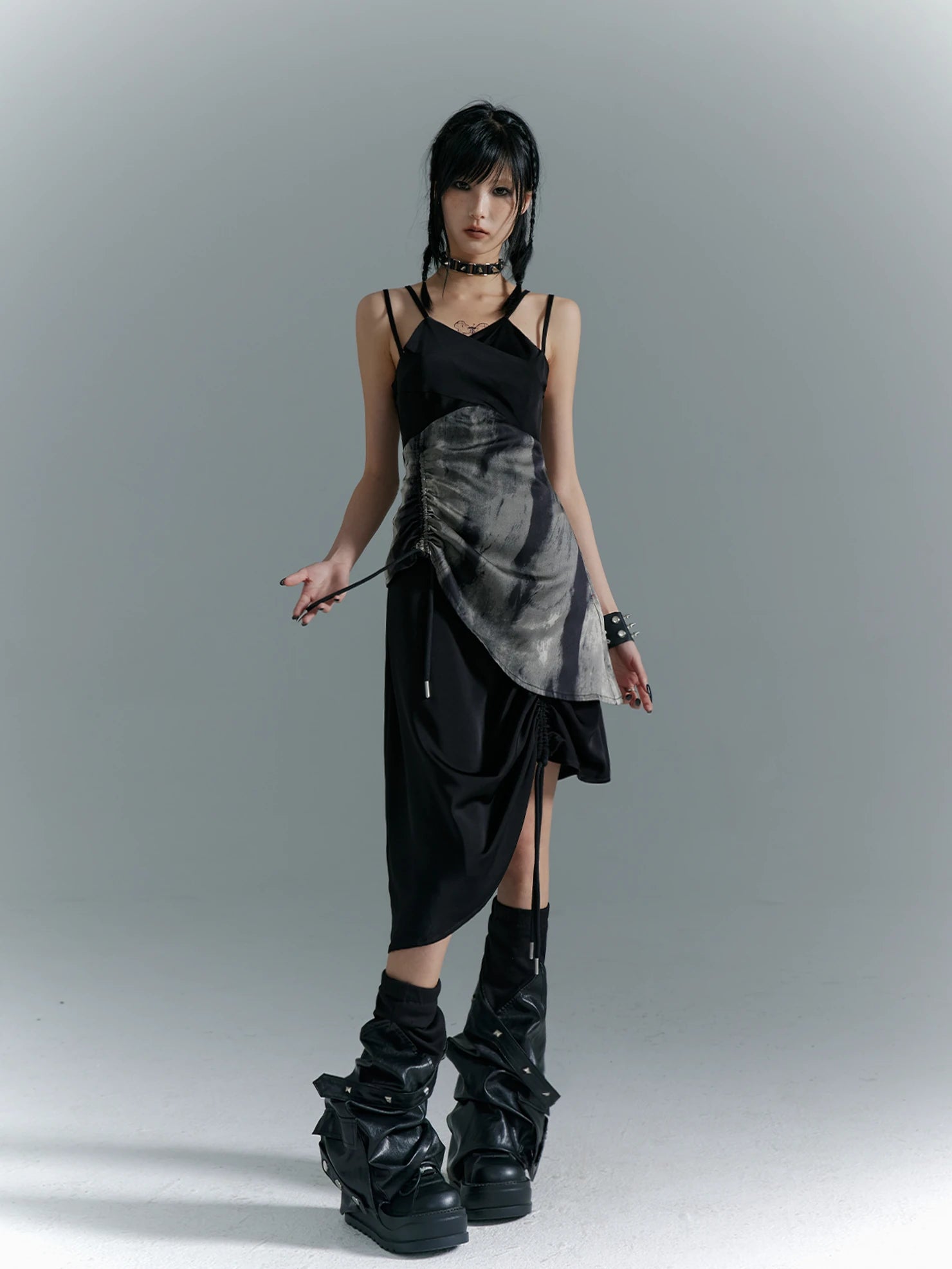 Frustration Garden Punk Asymmetry Rope Hem Slip Dress