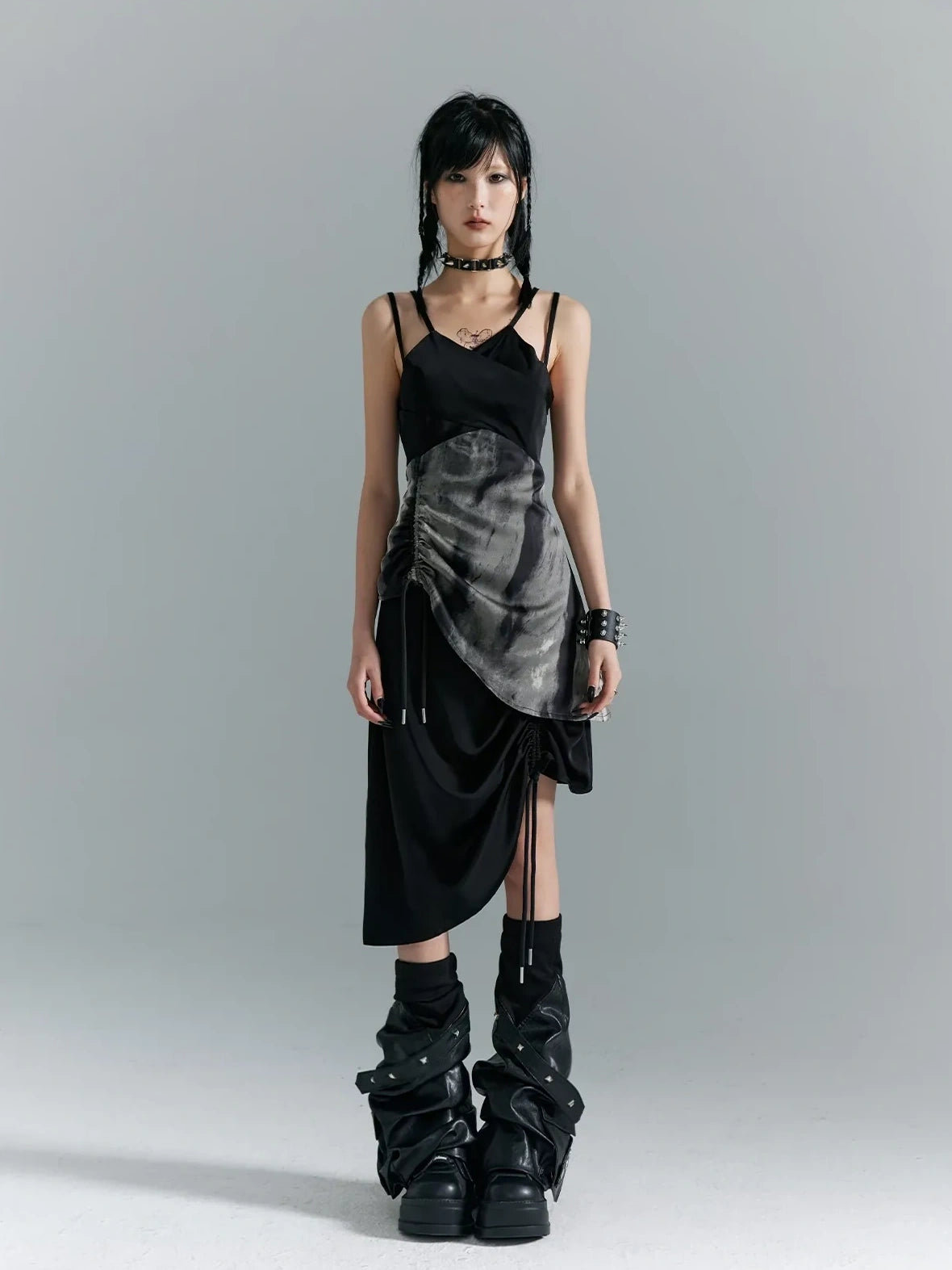 Frustration Garden Punk Asymmetry Rope Hem Slip Dress