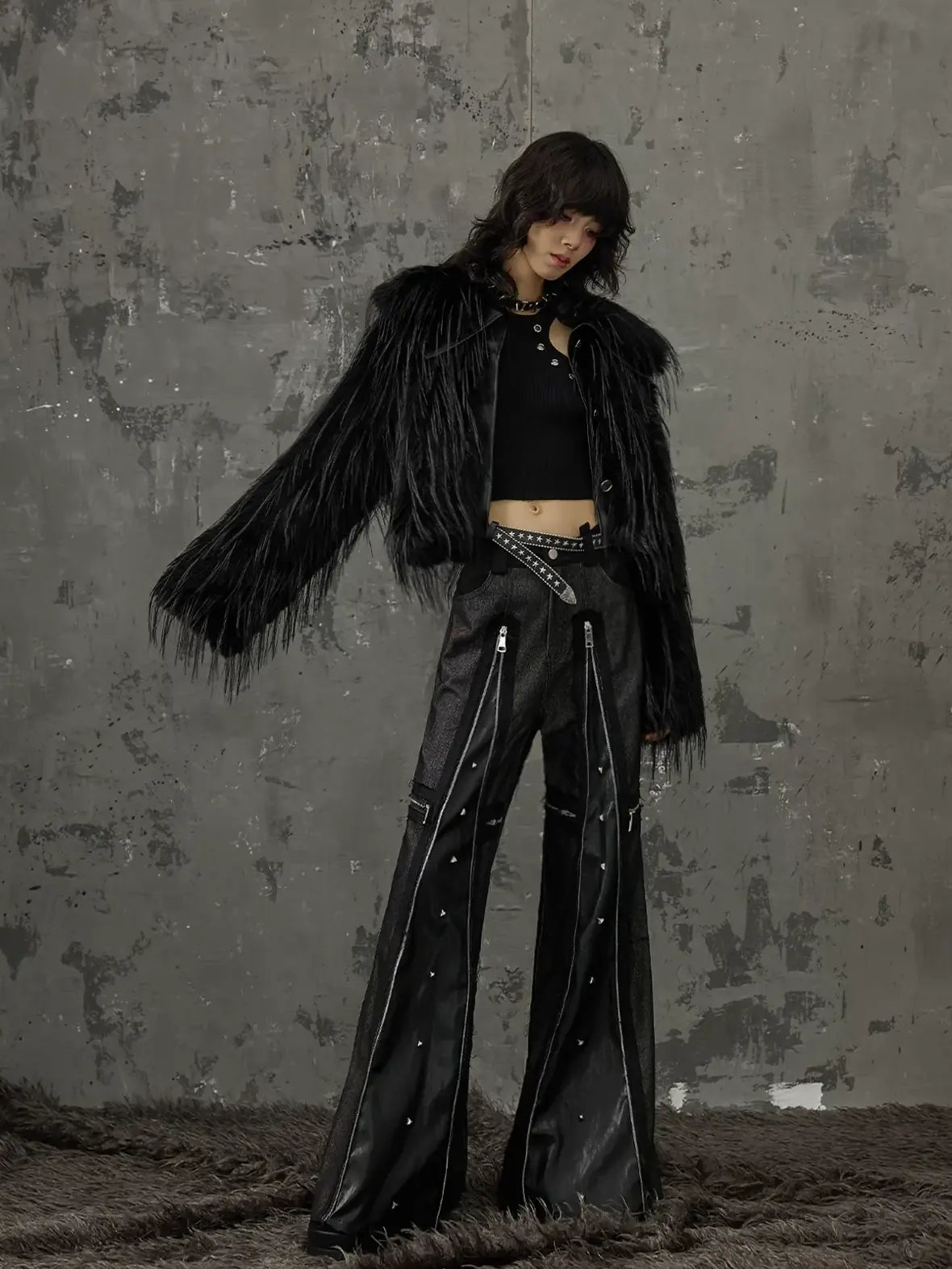 Frustration Garden Punk Chain Cross Flared Jeans