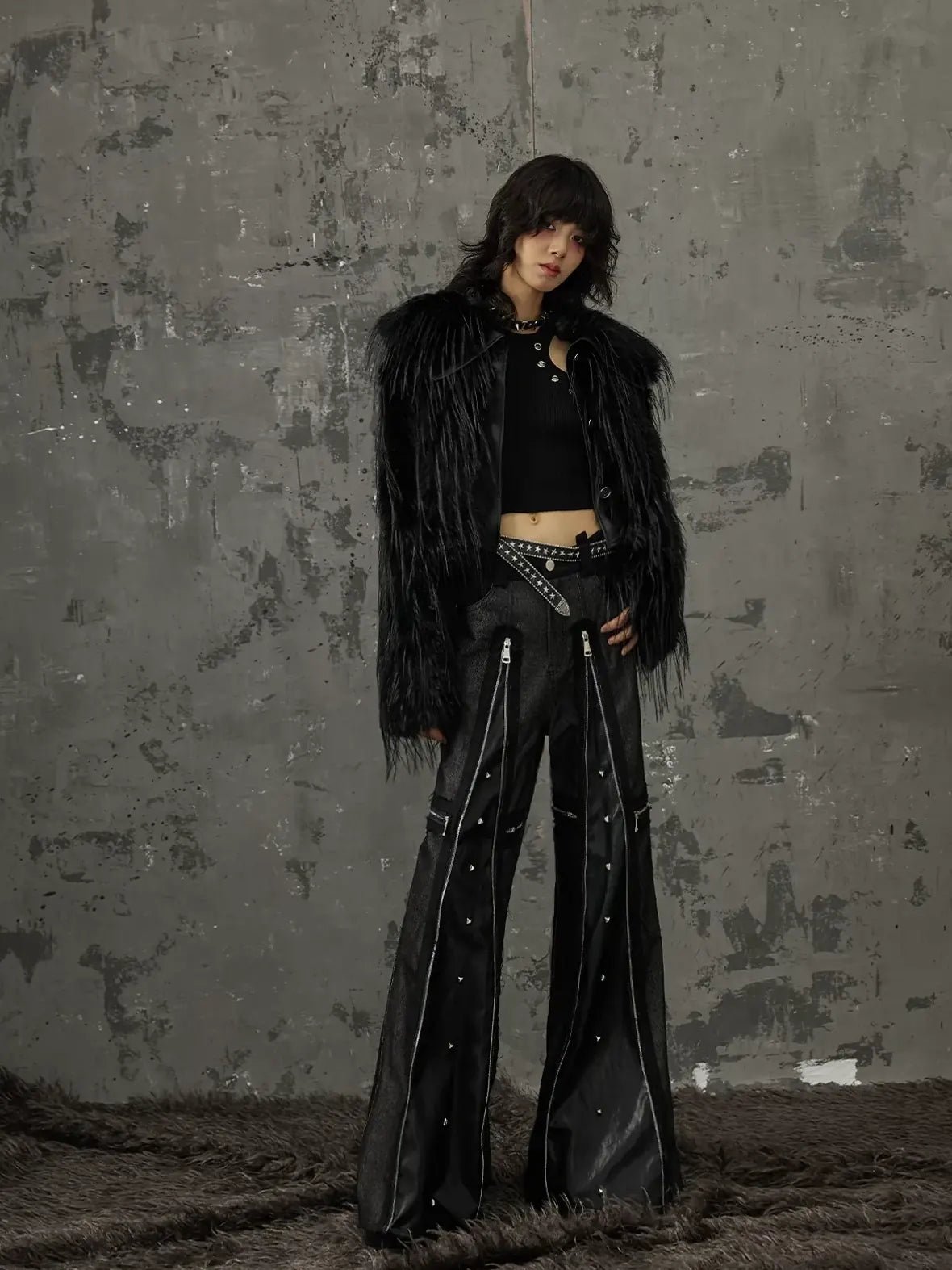 Frustration Garden Punk Chain Cross Flared Jeans