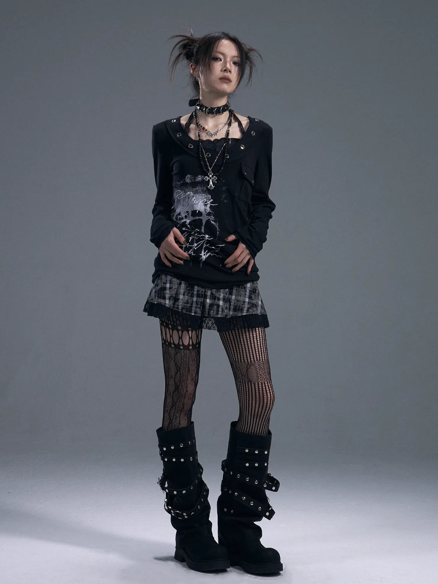 Frustration Garden Punk Chiffon Print Layered T-shirt