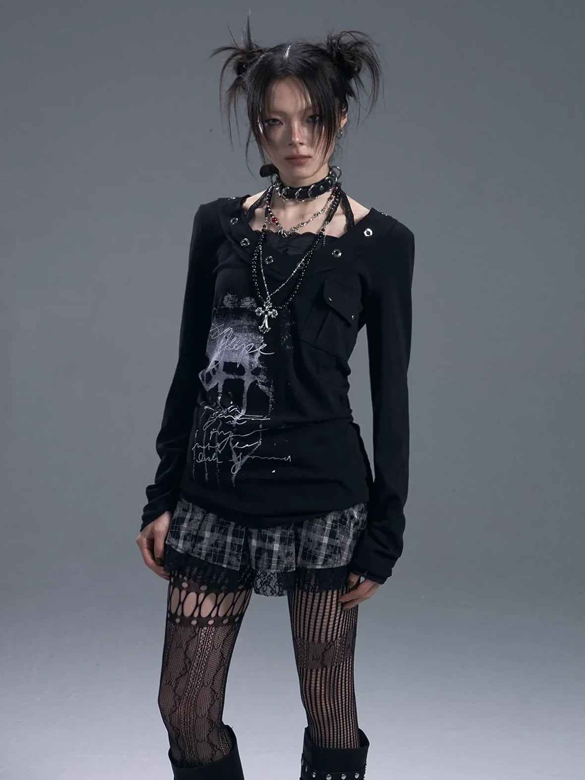 Frustration Garden Punk Chiffon Print Layered T-shirt