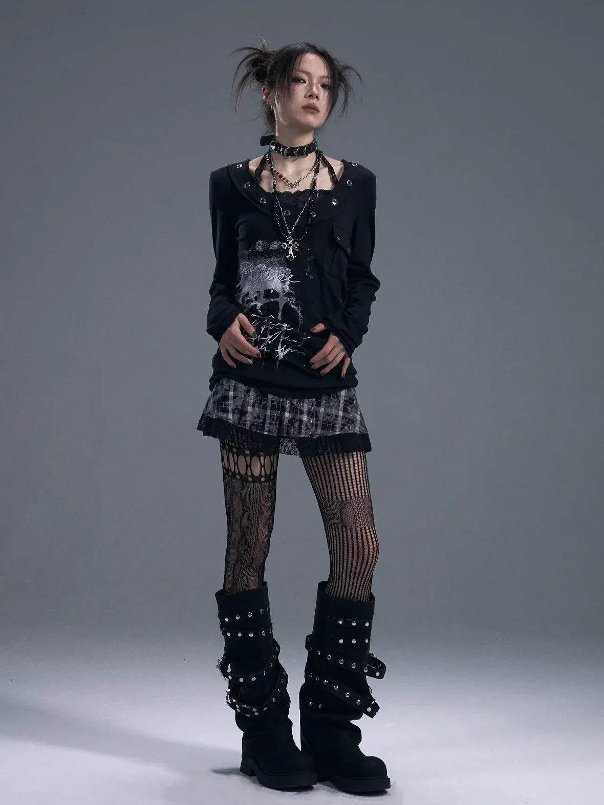 Frustration Garden Punk Chiffon Print Layered T-shirt