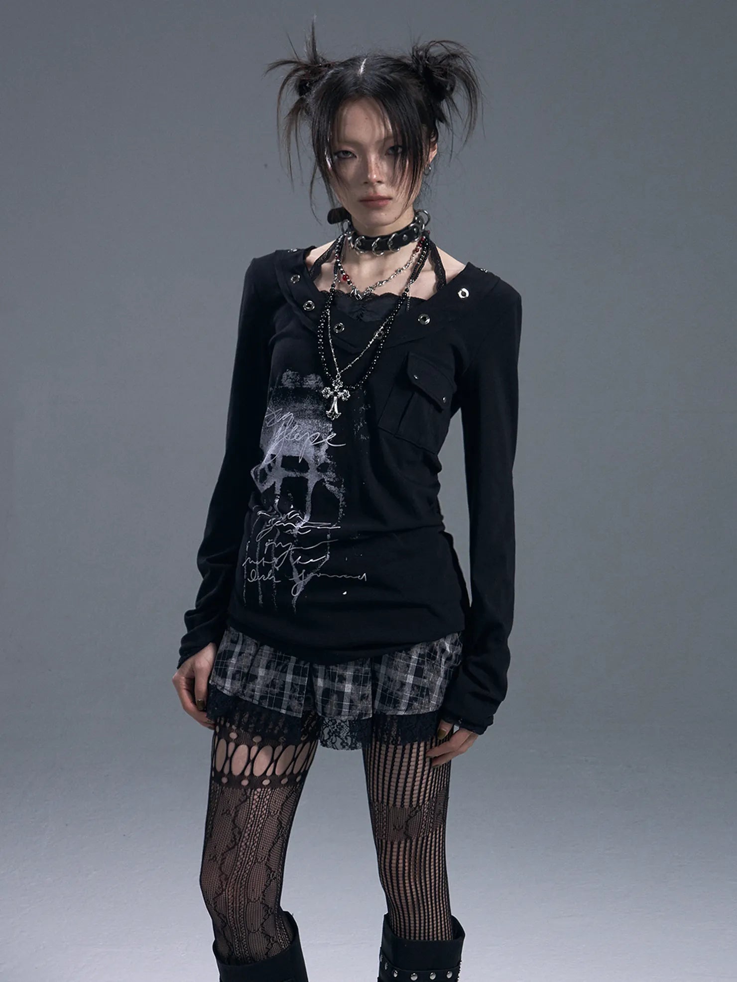 Frustration Garden Punk Chiffon Print Layered T-shirt