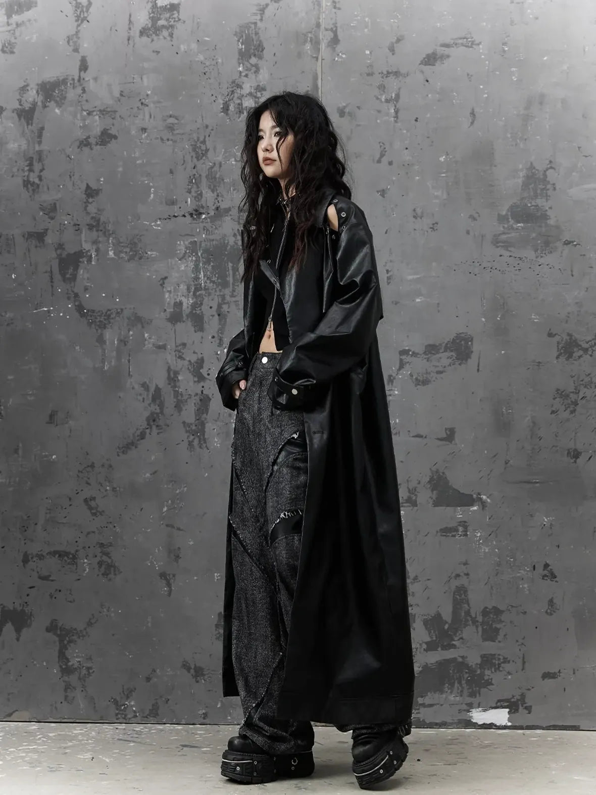 Punk Deconstructed Long Leather Coat