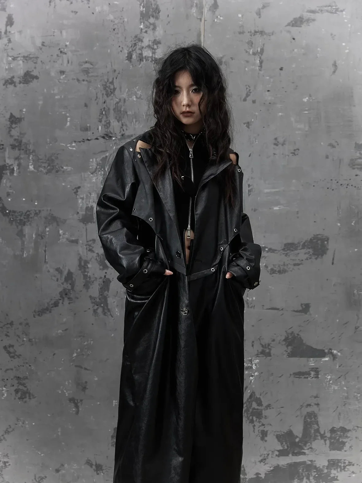 Punk Deconstructed Long Leather Coat