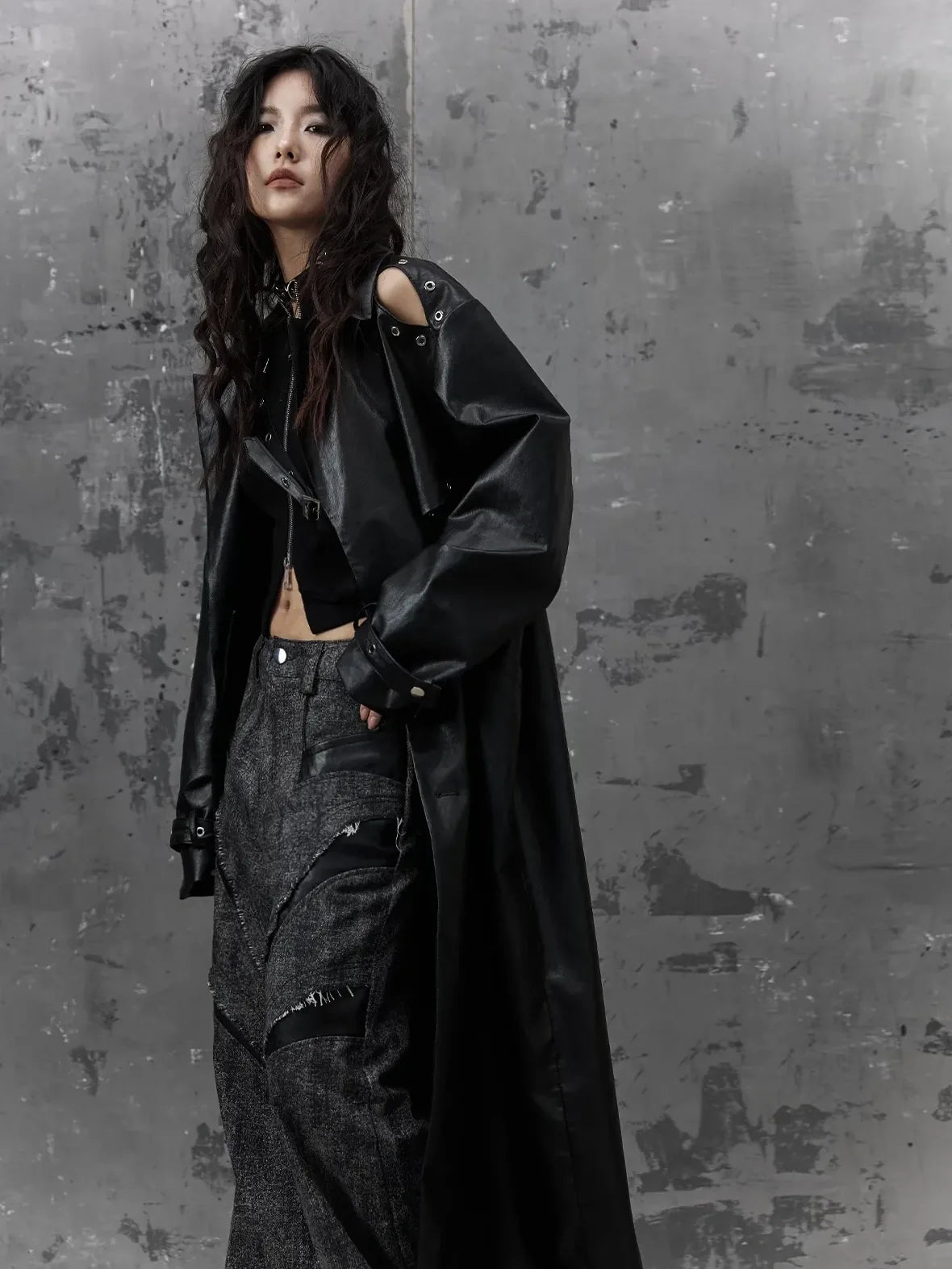 Punk Deconstructed Long Leather Coat