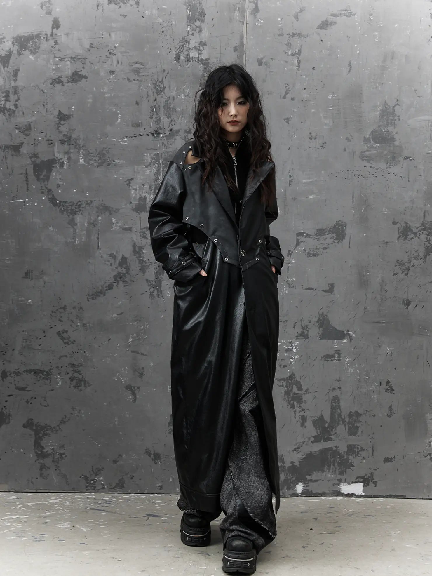 Punk Deconstructed Long Leather Coat
