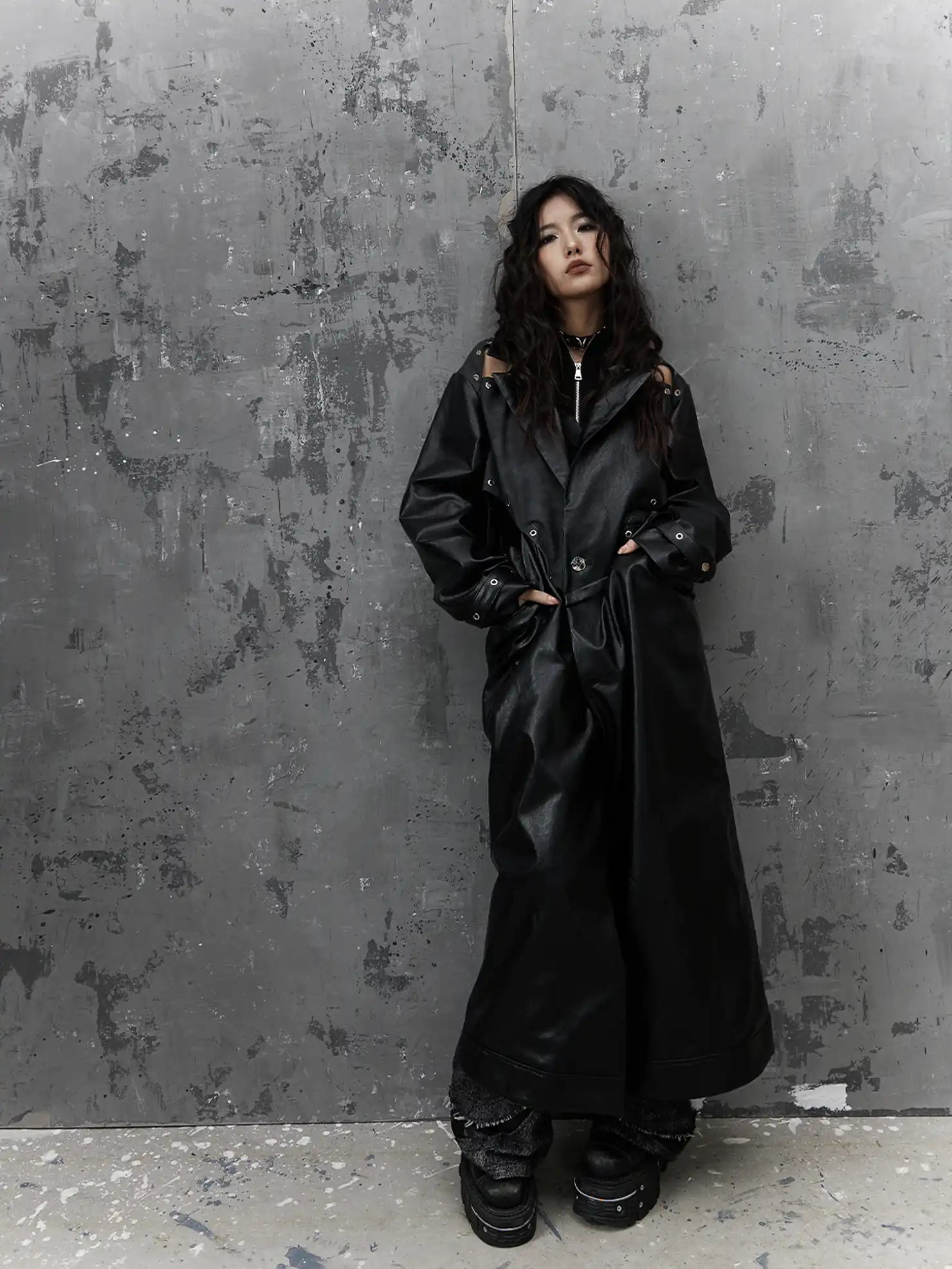 Punk Deconstructed Long Leather Coat