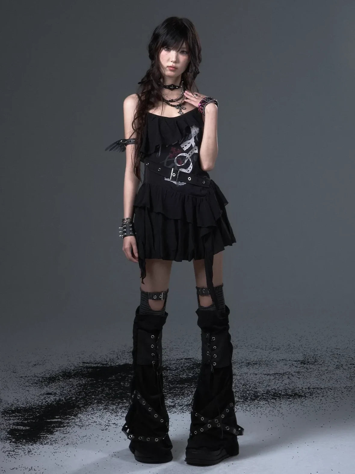 Frustration Garden Punk Floral Print Satin Chiffon Slip V-neck Dress