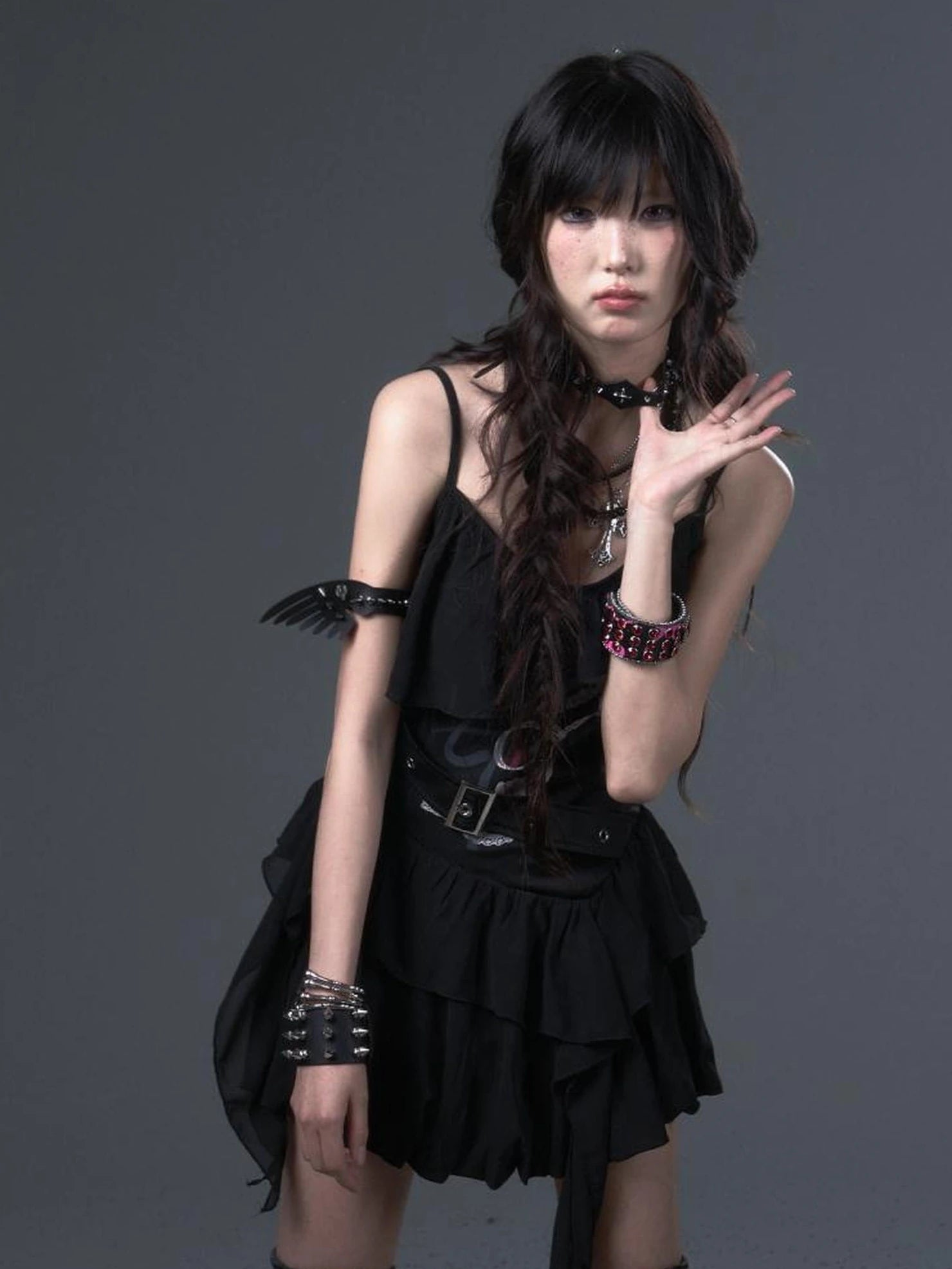 Frustration Garden Punk Floral Print Satin Chiffon Slip V-neck Dress