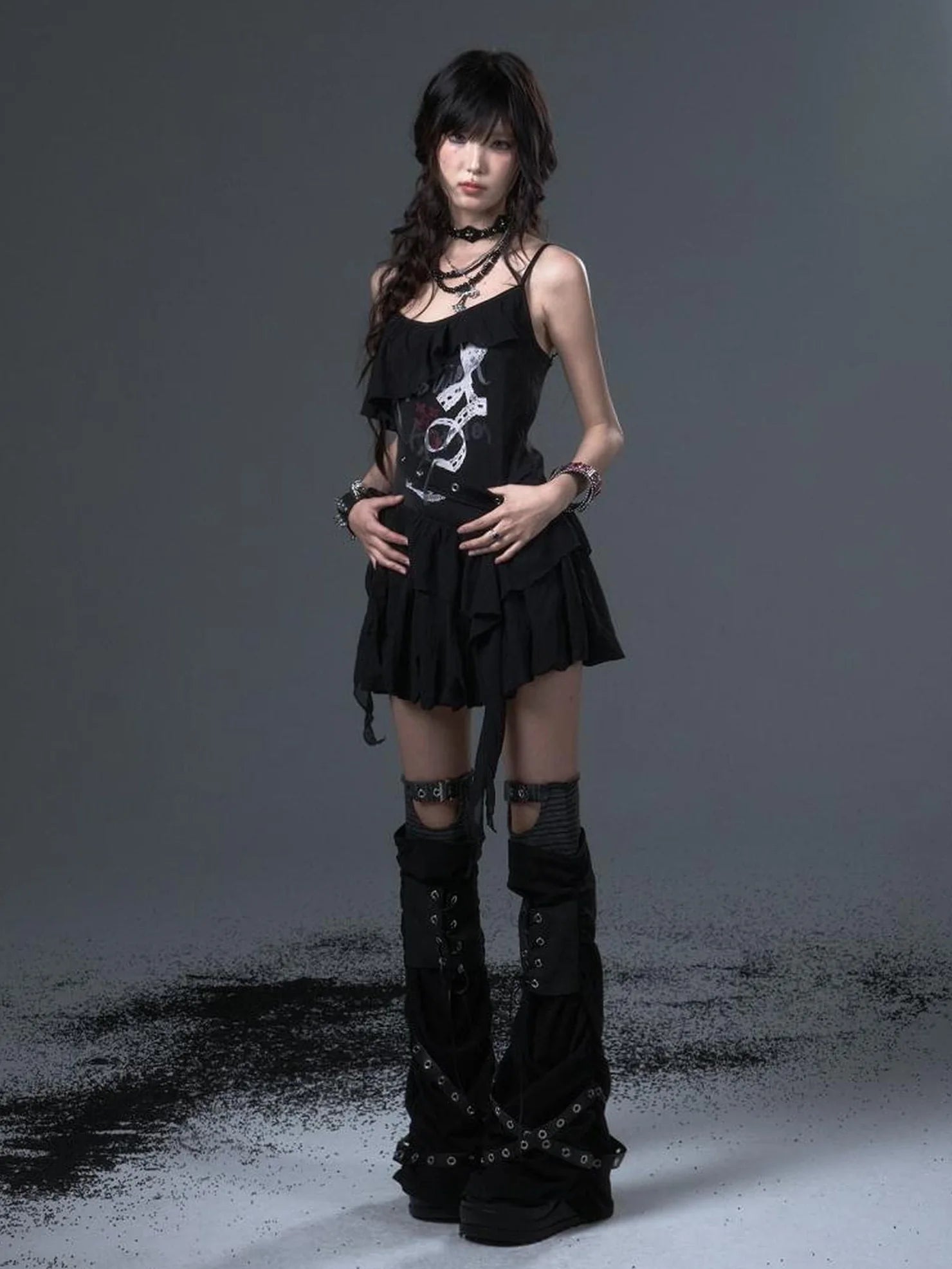 Frustration Garden Punk Floral Print Satin Chiffon Slip V-neck Dress