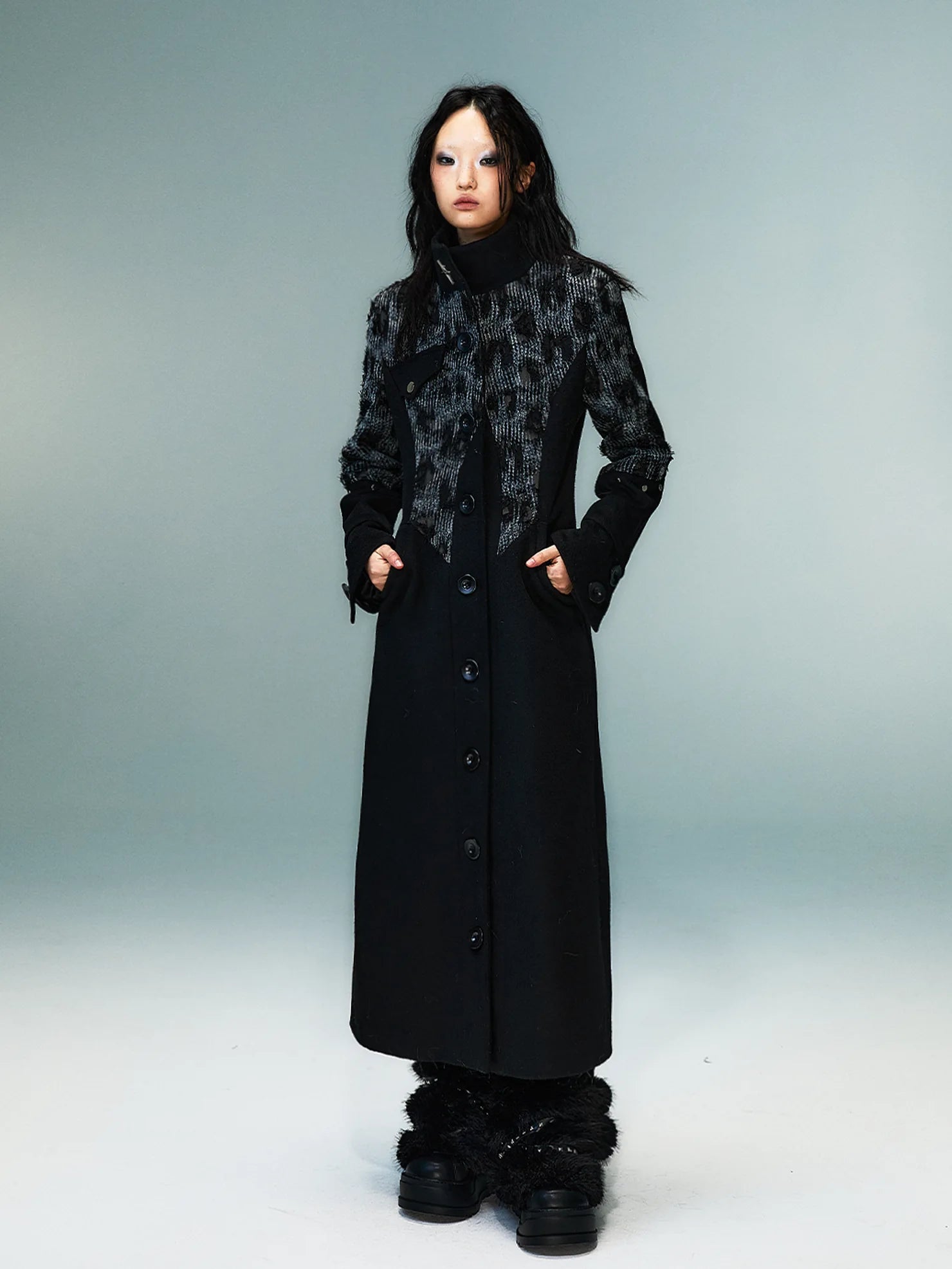 Frustration Garden Punk Inspired Wool Blend Long Coat