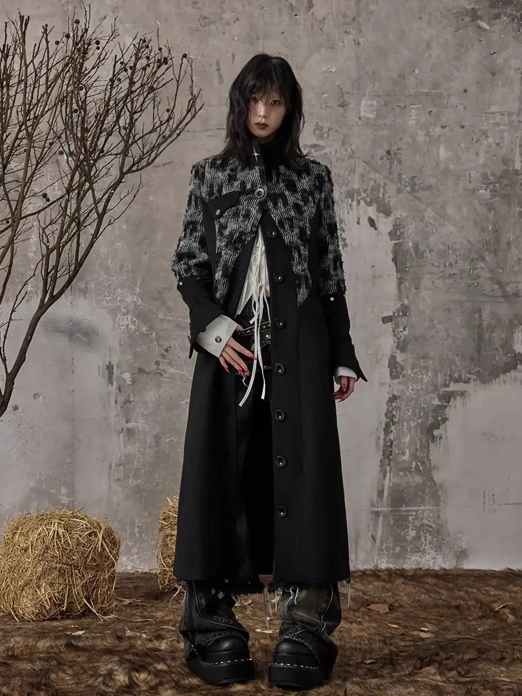 Frustration Garden Punk Inspired Wool Blend Long Coat