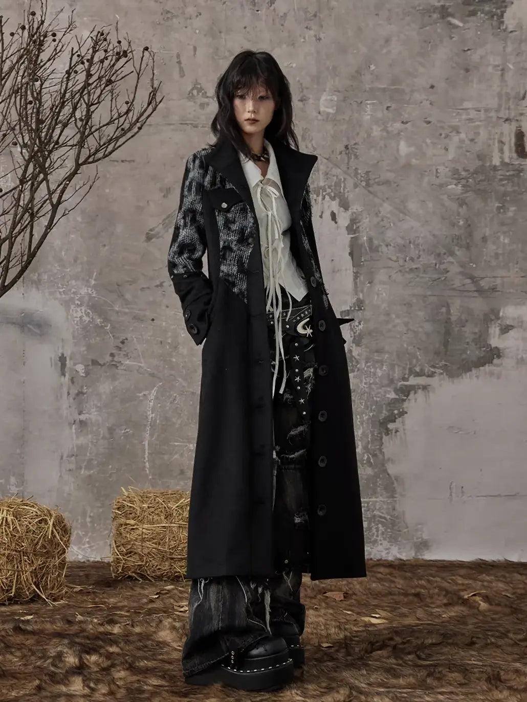 Frustration Garden Punk Inspired Wool Blend Long Coat