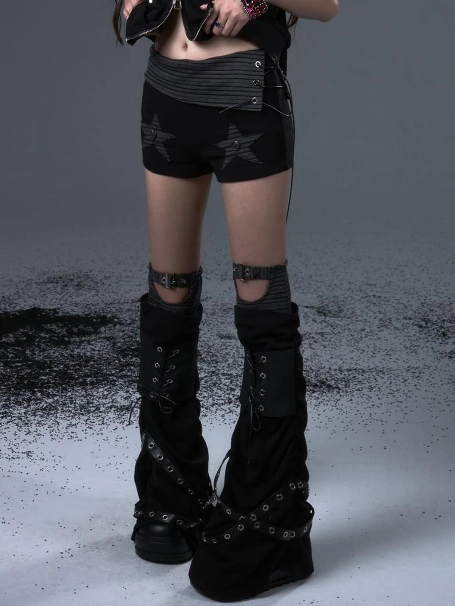 Frustration Garden Punk Knit Lace Up Leg Warmers