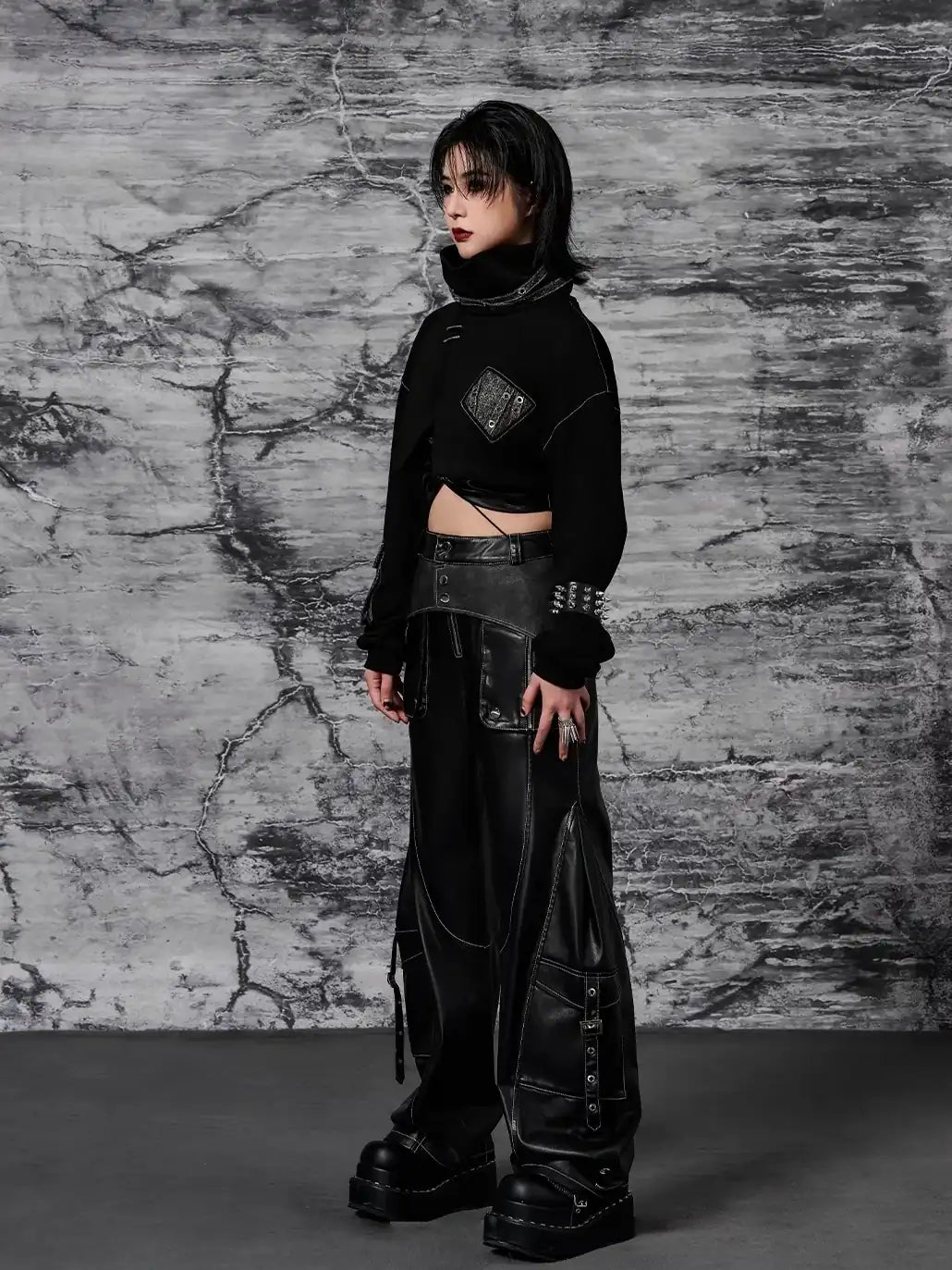 Frustration Garden Punk Metal Trimmed Leather Trousers