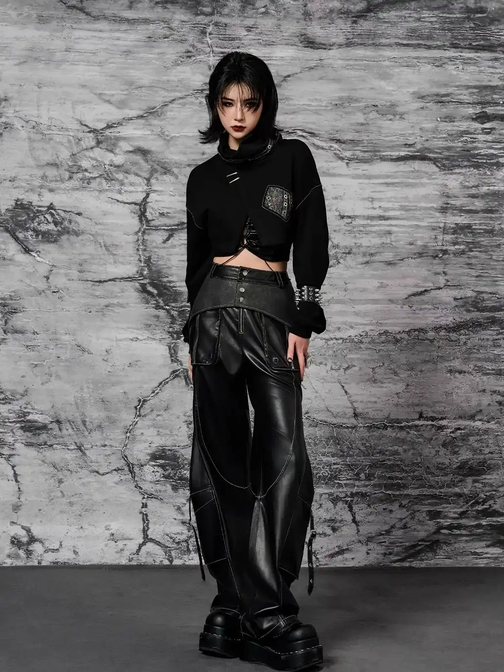 Frustration Garden Punk Metal Trimmed Leather Trousers