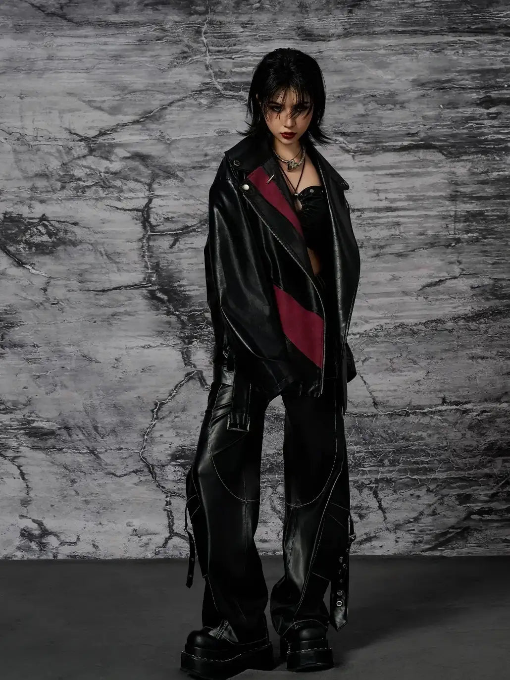 Frustration Garden Punk Metal Trimmed Leather Trousers