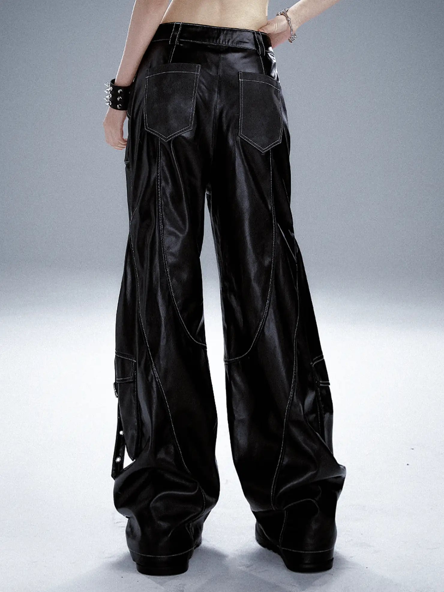Frustration Garden Punk Metal Trimmed Leather Trousers