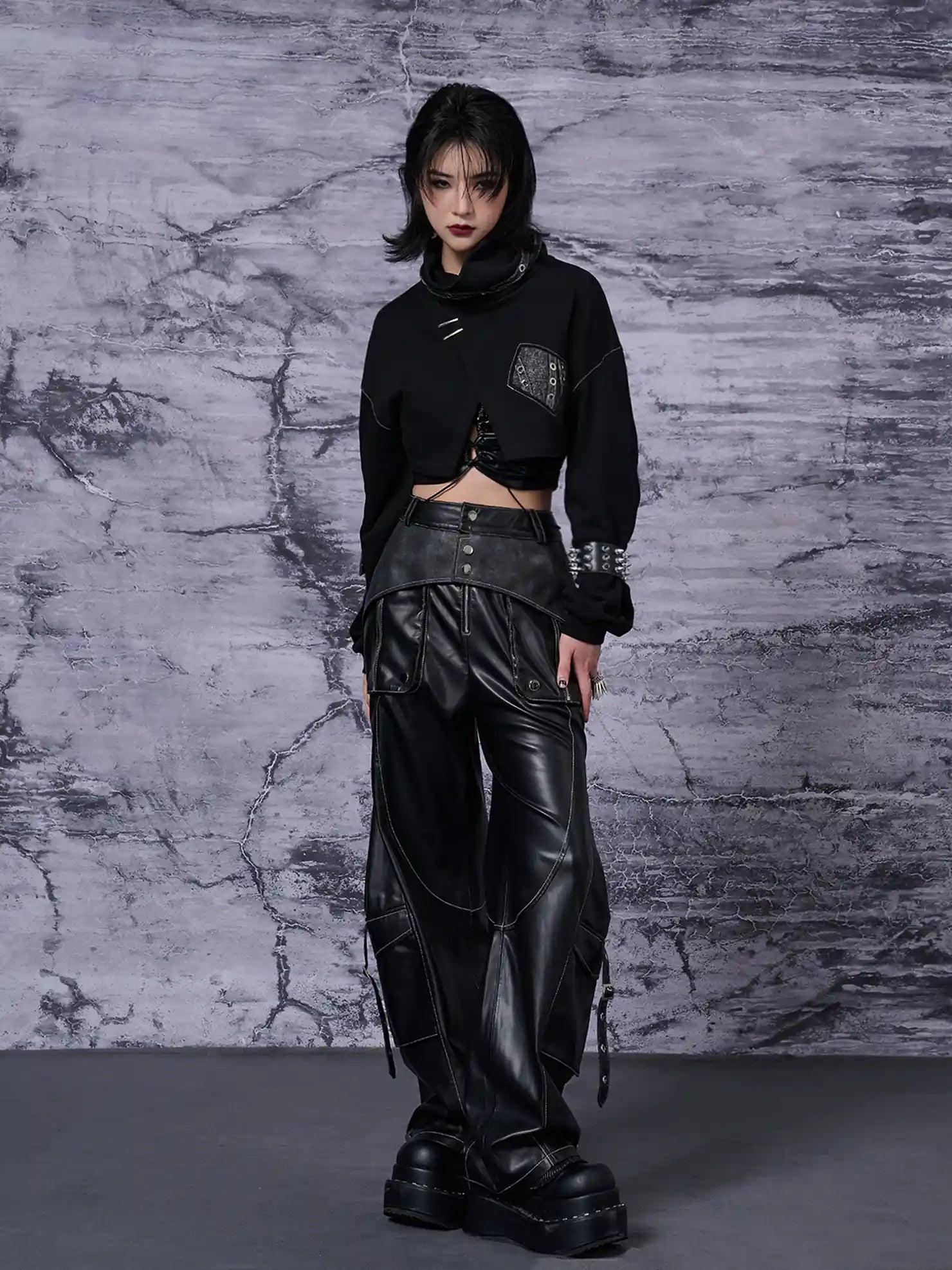 Frustration Garden Punk Metal Trimmed Leather Trousers