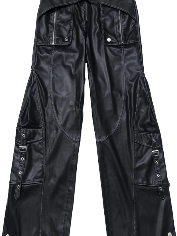 Frustration Garden Punk Metal Trimmed Leather Trousers