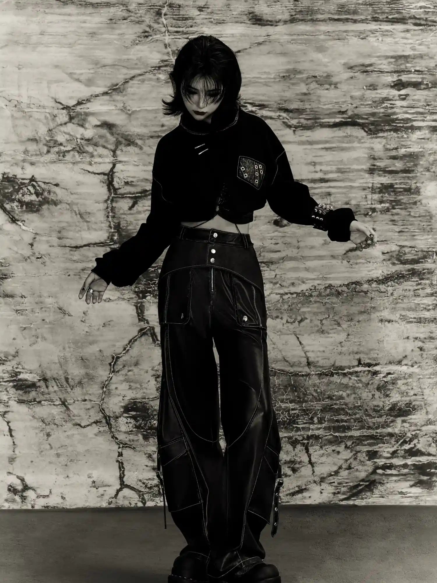 Frustration Garden Punk Metal Trimmed Leather Trousers