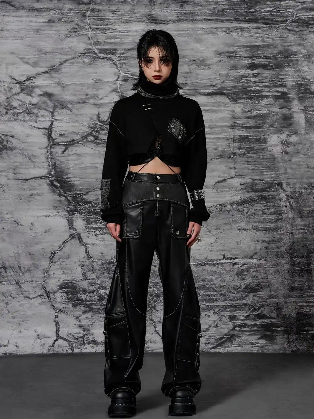 Frustration Garden Punk Metal Trimmed Leather Trousers